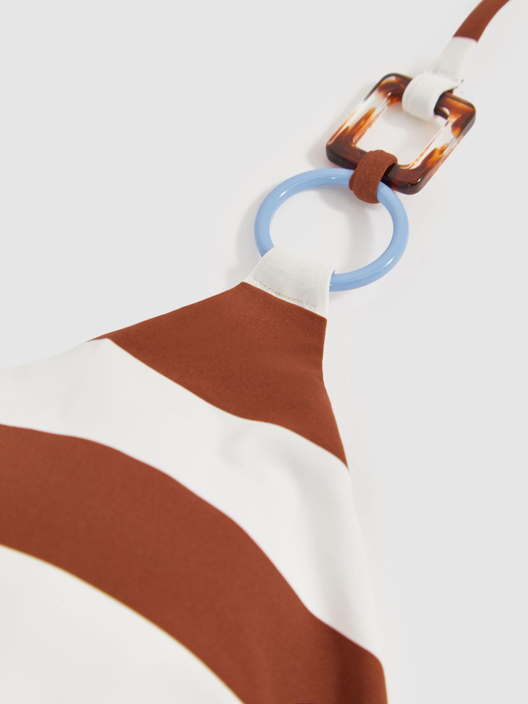 Stripe Halterneck Triangle Bikini Top in Navy/Brown Product Image