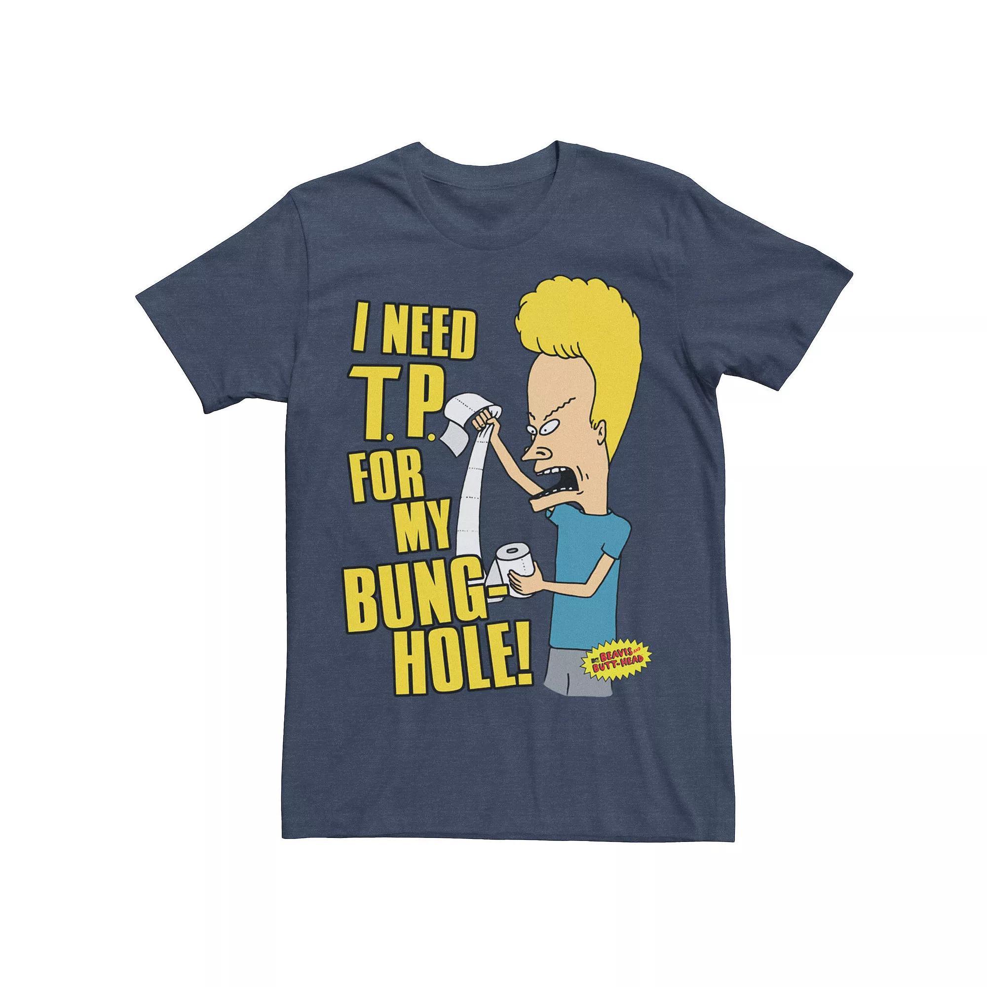 Men's Beavis & Butthead "I Need T.P." Humor Text Tee, Size: Medium, Navy Grey Product Image