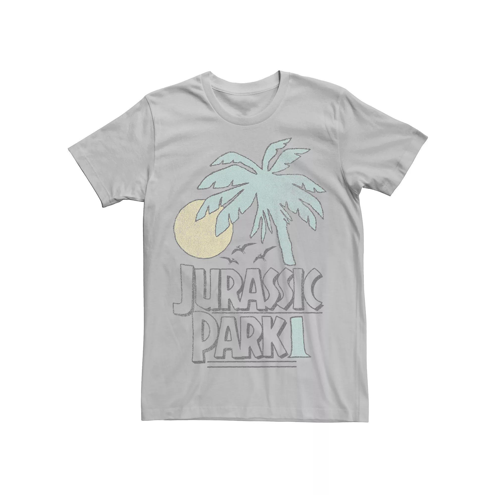 Men's Jurassic Park Palm Tree Sunset Logo Tee, Size: XL, Silver Product Image