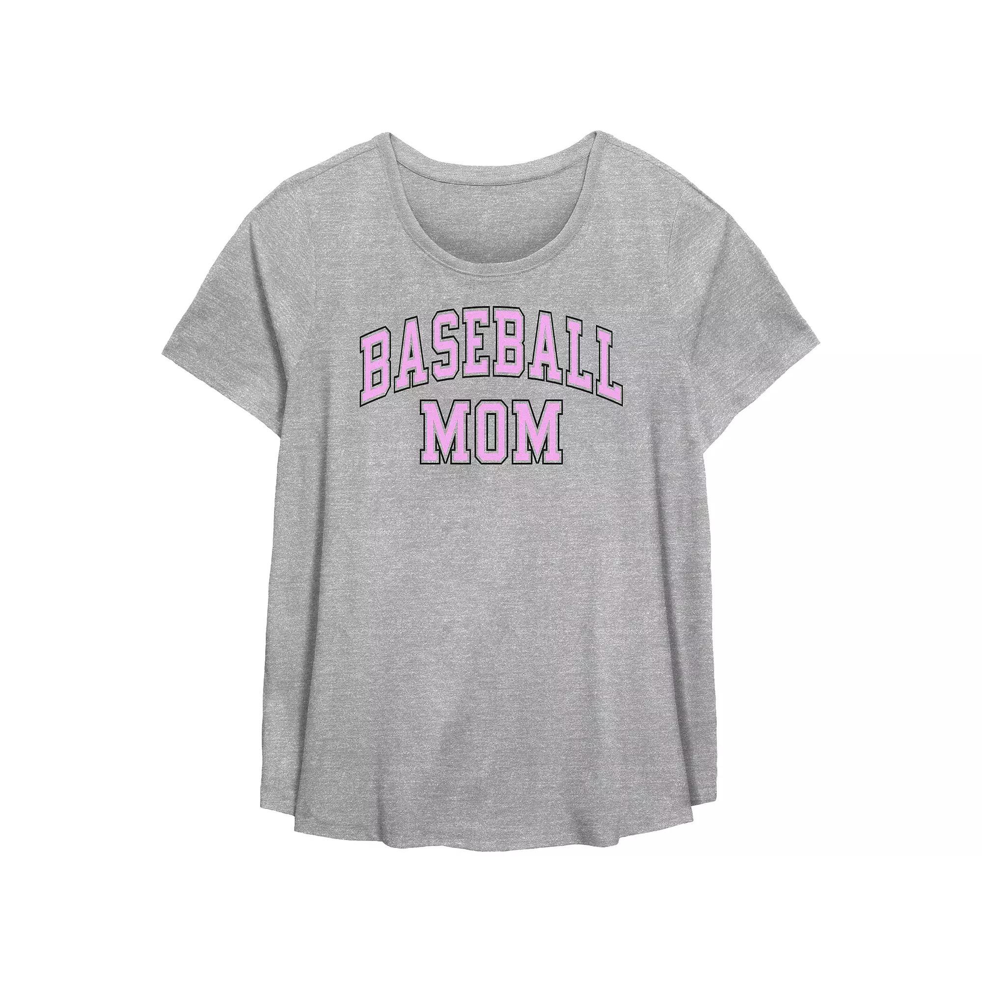 Plus Size Baseball Mom Scoop Hem Flow Graphic Tee, Women's, Size: 0X, Grey Gray Product Image