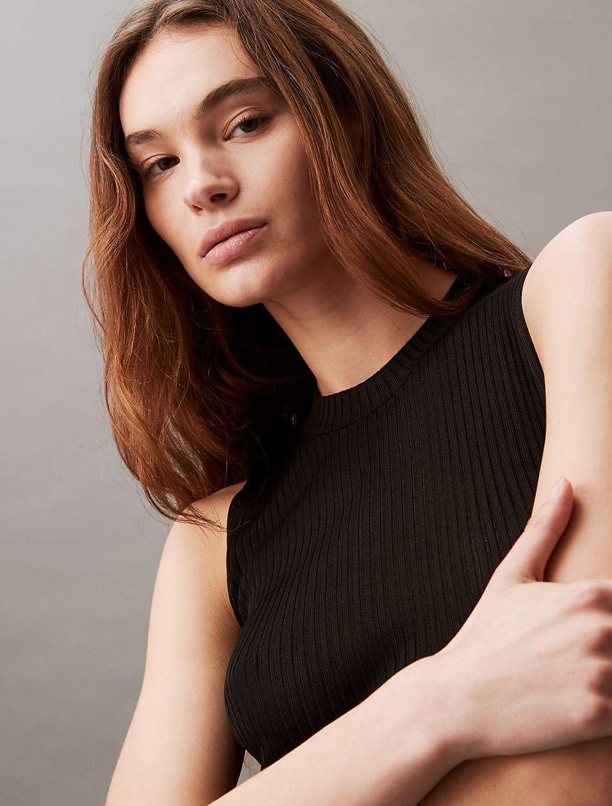 Stripe Viscose Shine Sweater Tank Product Image