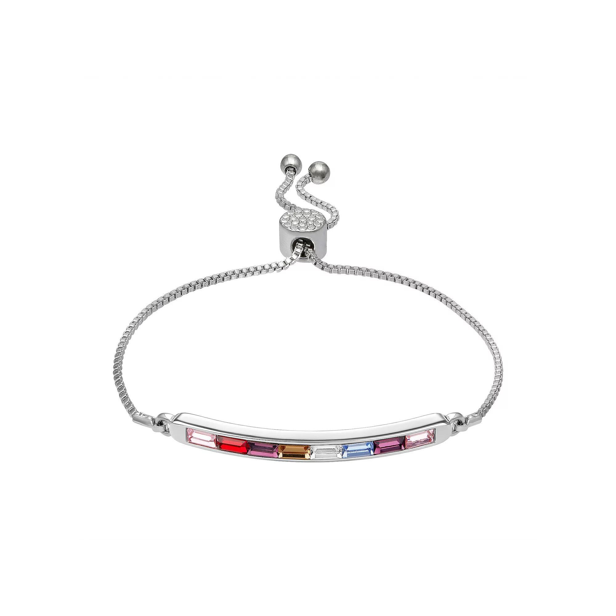 Brilliance Rainbow Crystal Bar Bracelet, Women's, Size: 7/8", Silver Tone Product Image