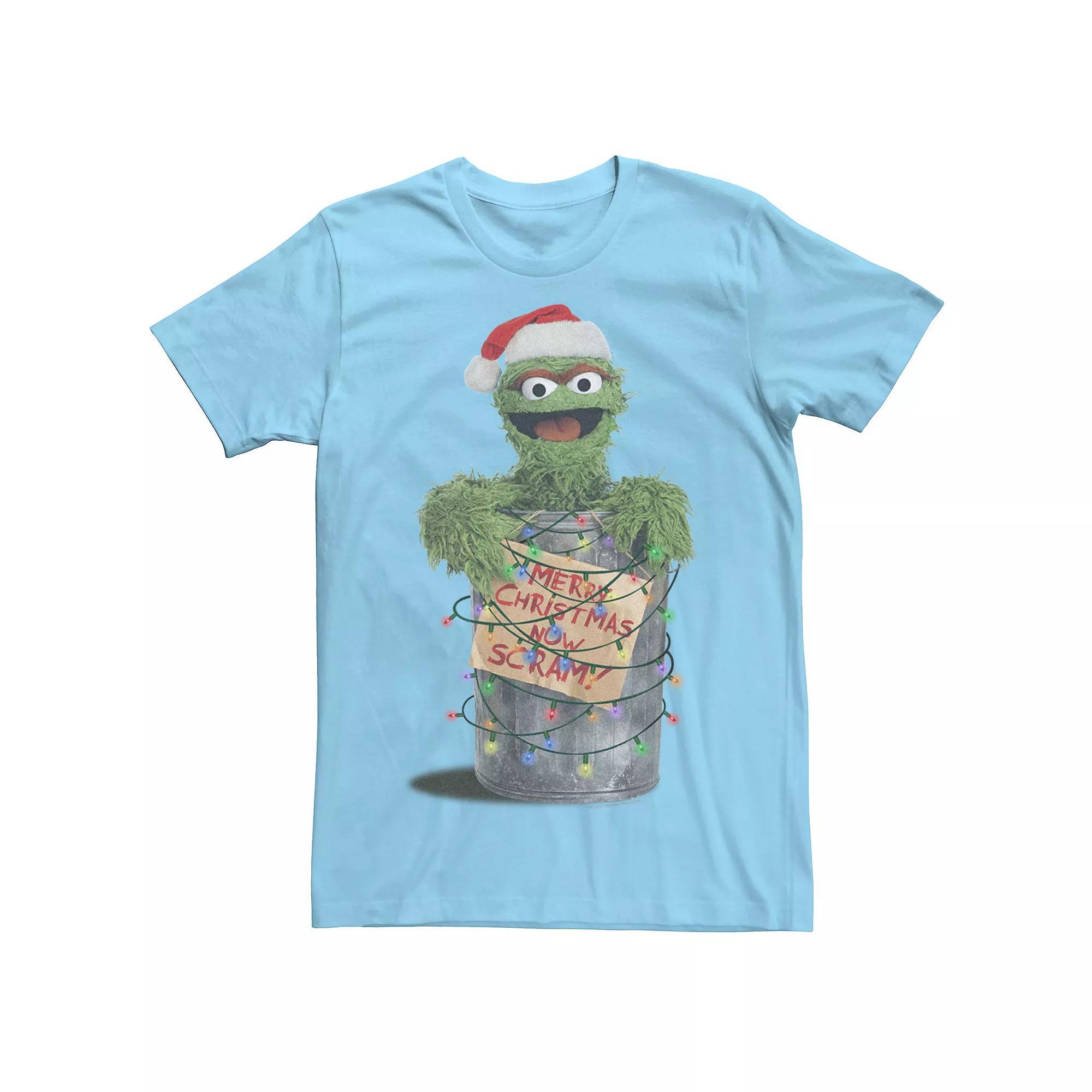 Men's Sesame Street Holidays Christmas Lights Grouch Tee, Size: XS, Light Blue Product Image