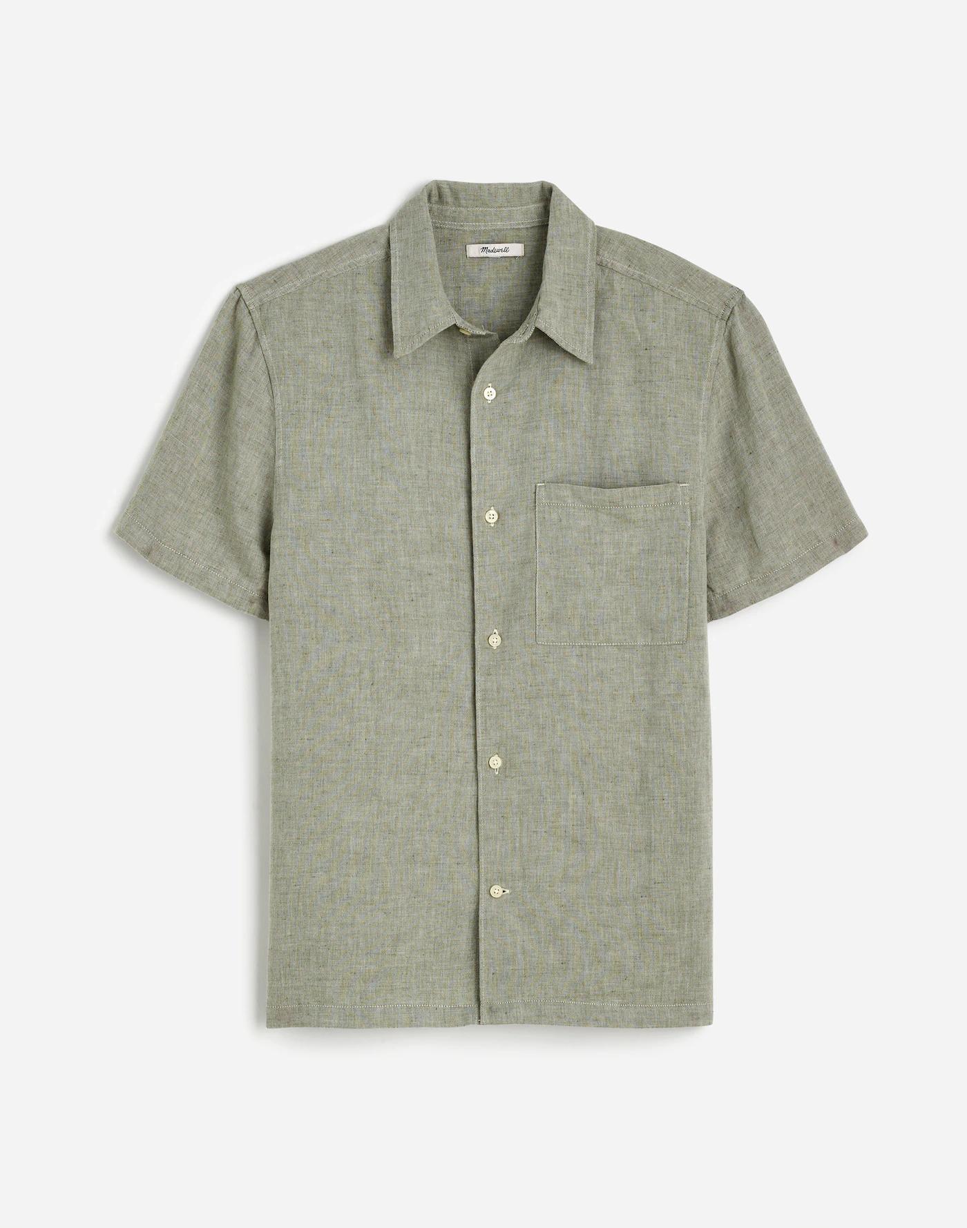 Button-Up Short-Sleeve Shirt in Cotton-Linen Blend Product Image