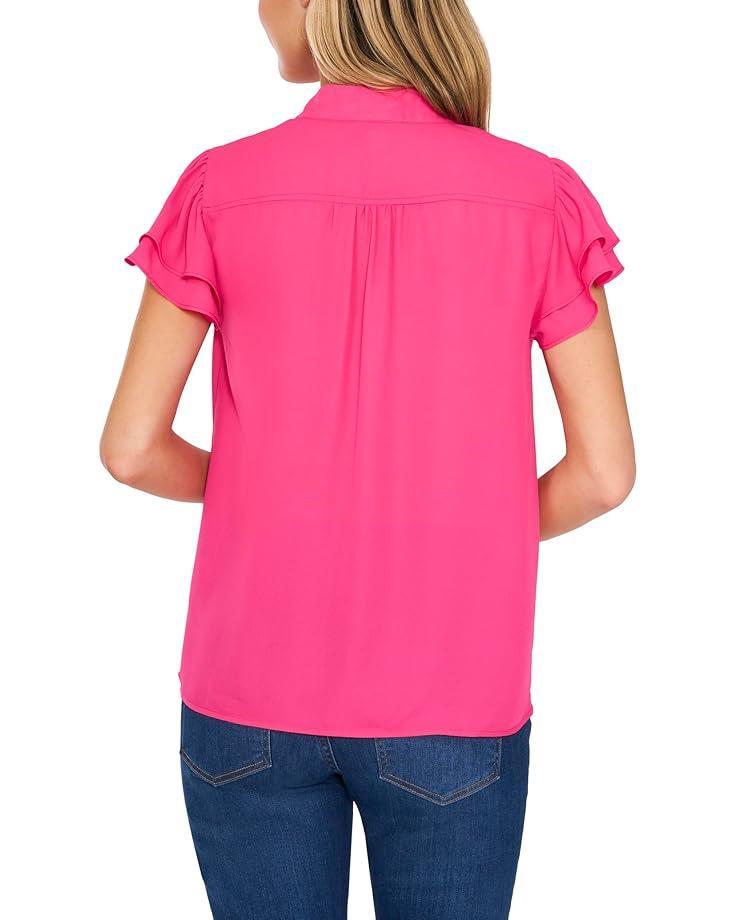Women's CeCe Double Flutter Short Sleeves Hidden Placket Blouse Product Image