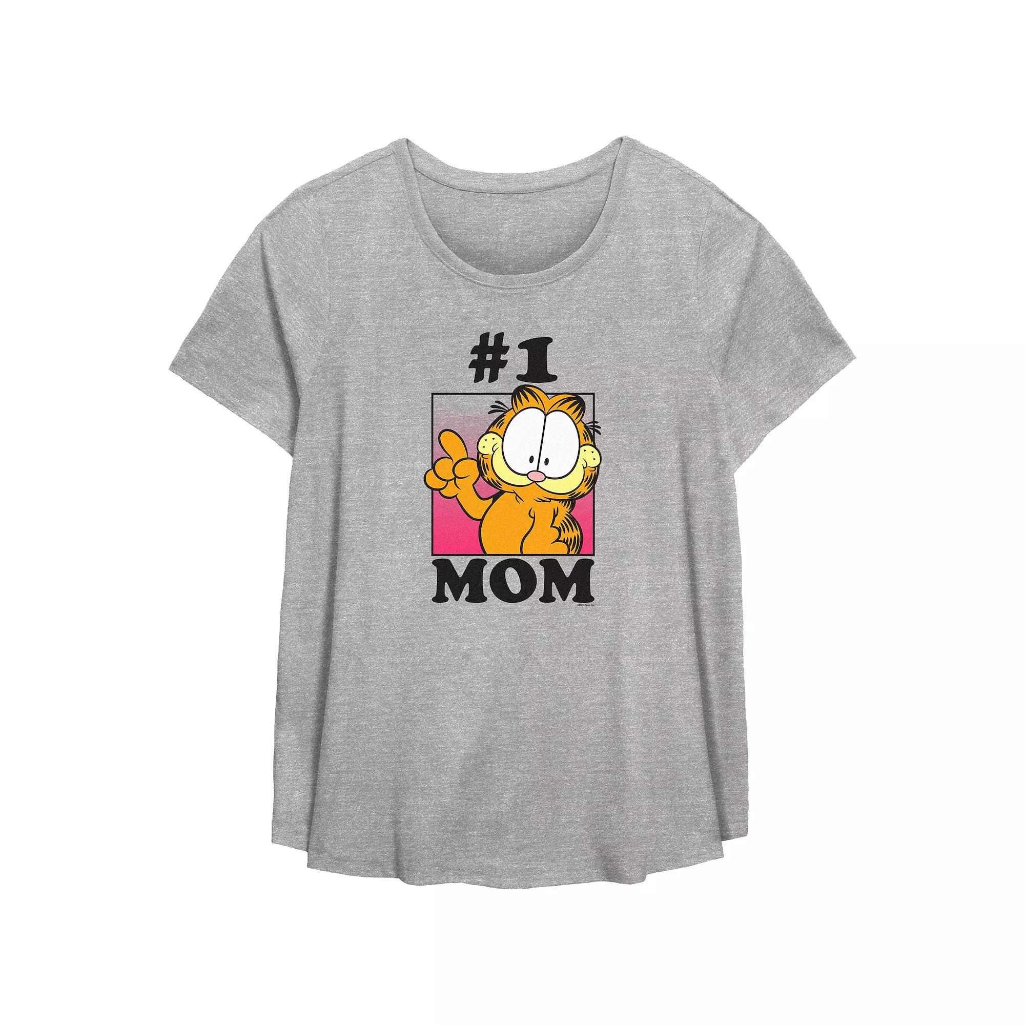 Plus Size Garfield #1 Mom Scoop Hem Flowy Graphic Tee, Women's, Size: 2XL, Grey Gray Product Image
