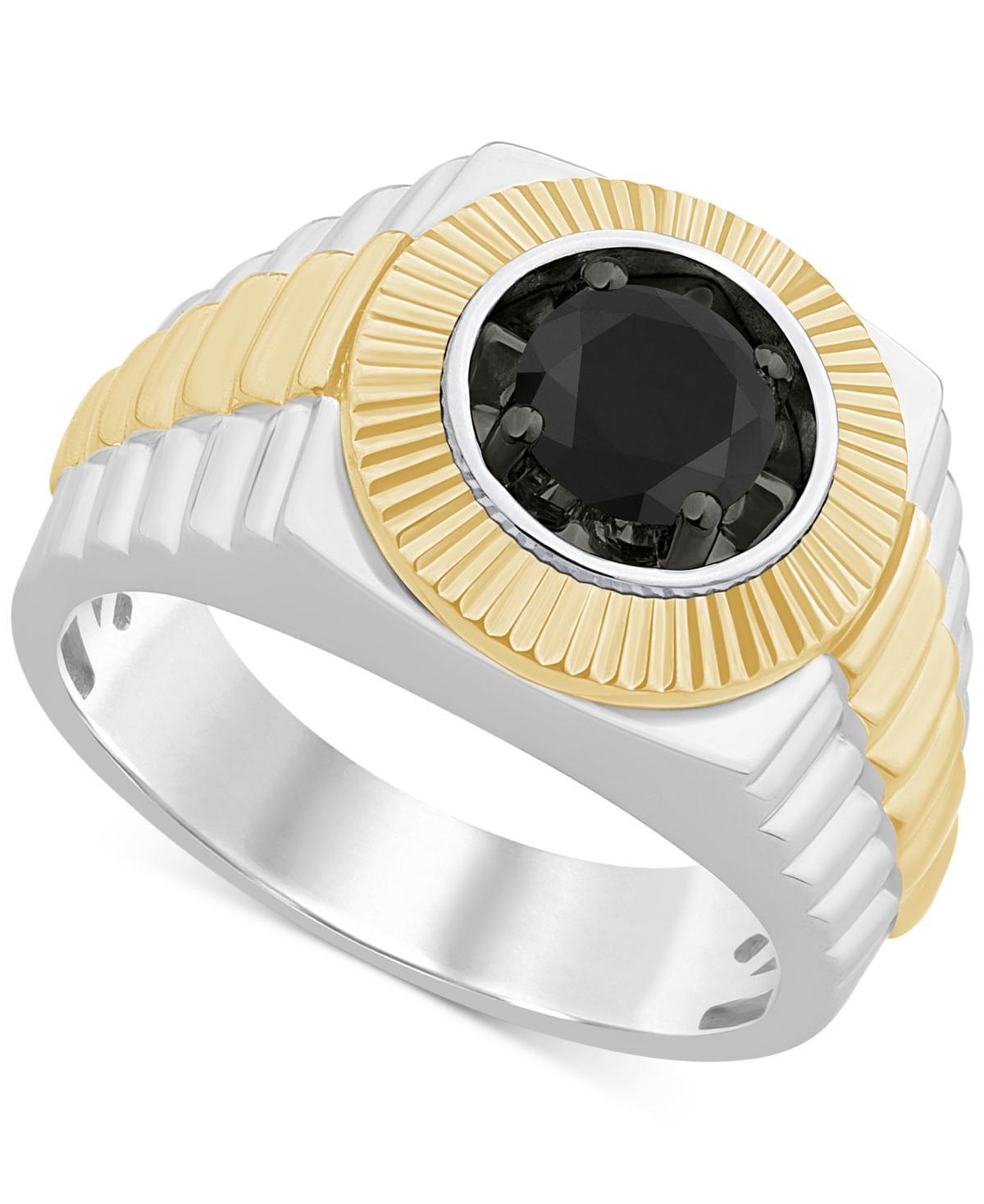 Mens Black Diamond Statement Ring (1 ct. t.w.) in Sterling Silver & 14k Gold-Plate Product Image