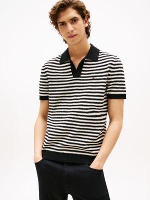 Short-Sleeve Stripe Polo Sweater Product Image