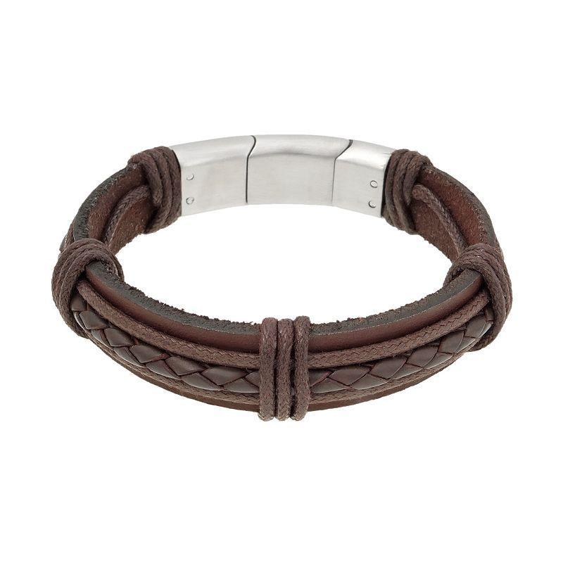 LYNX Stainless Steel Braided Bracelet - Men, Mens Brown Product Image