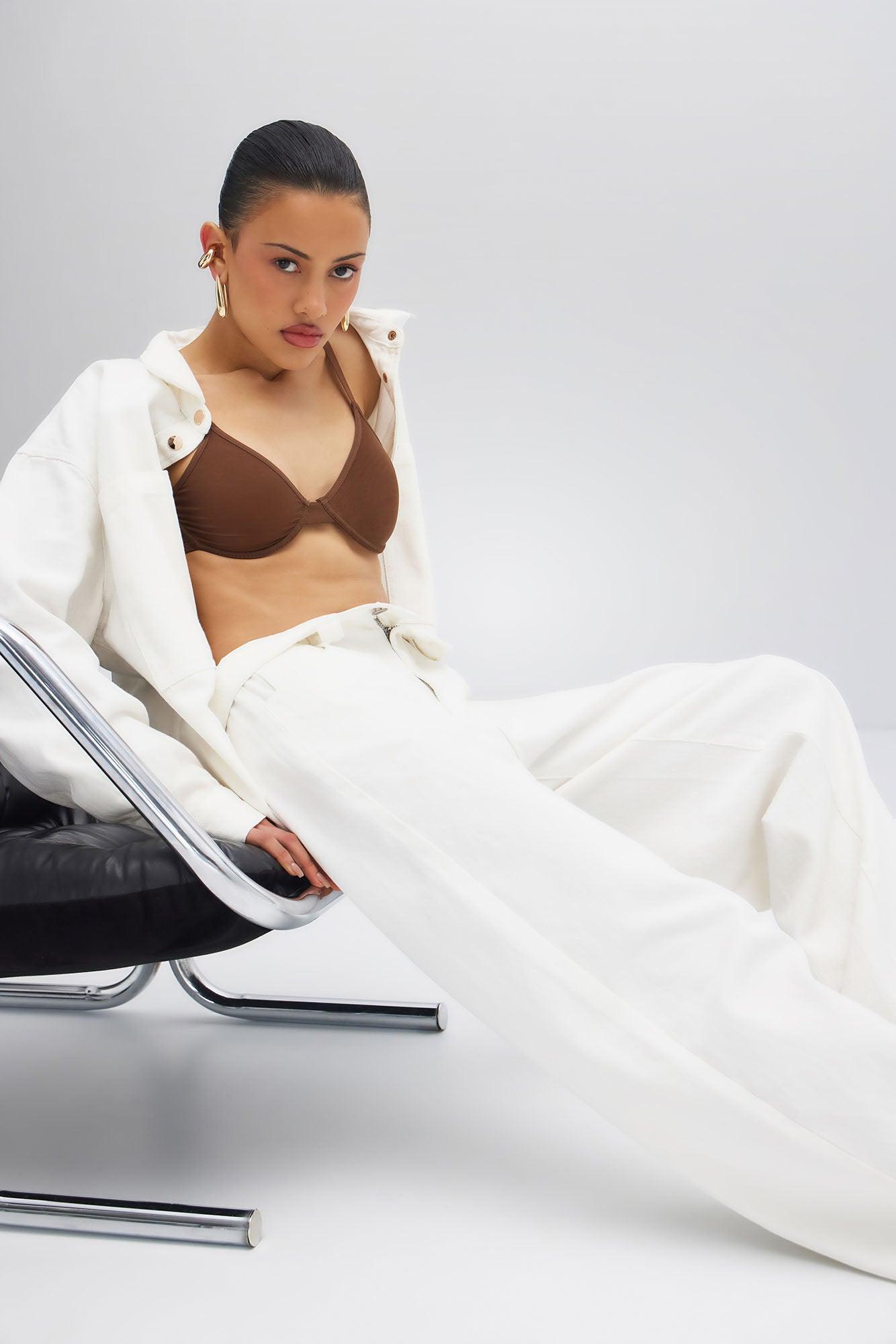 Myka Wide Leg Twill Barrel Pant - White Product Image