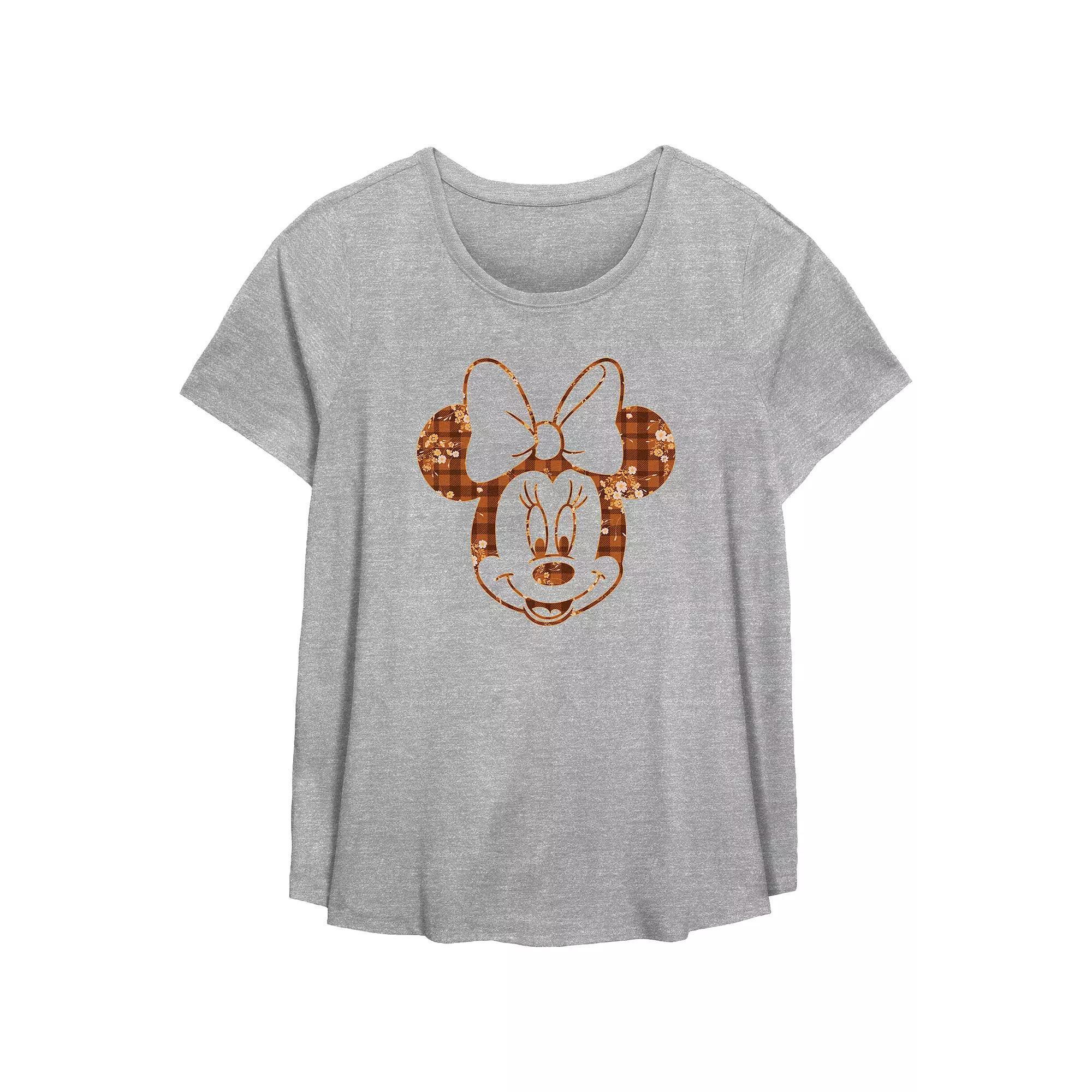 Disney's Minnie Mouse Plaid Floral Print Plus Size Flowy Graphic Tee, Women's, Size: 2XL, Grey Gray Product Image