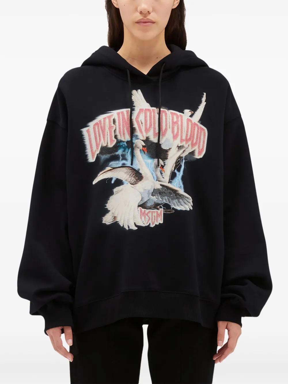 MSGM Graphic-print Cotton Hoodie In Black Product Image