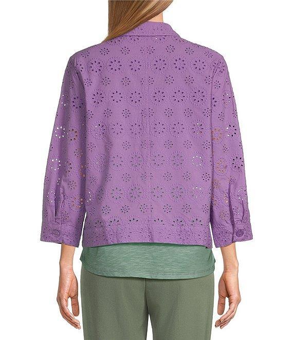 Allison Daley Petite Size 3/4 Sleeve Point Collar Button Front Eyelet Jacket Product Image