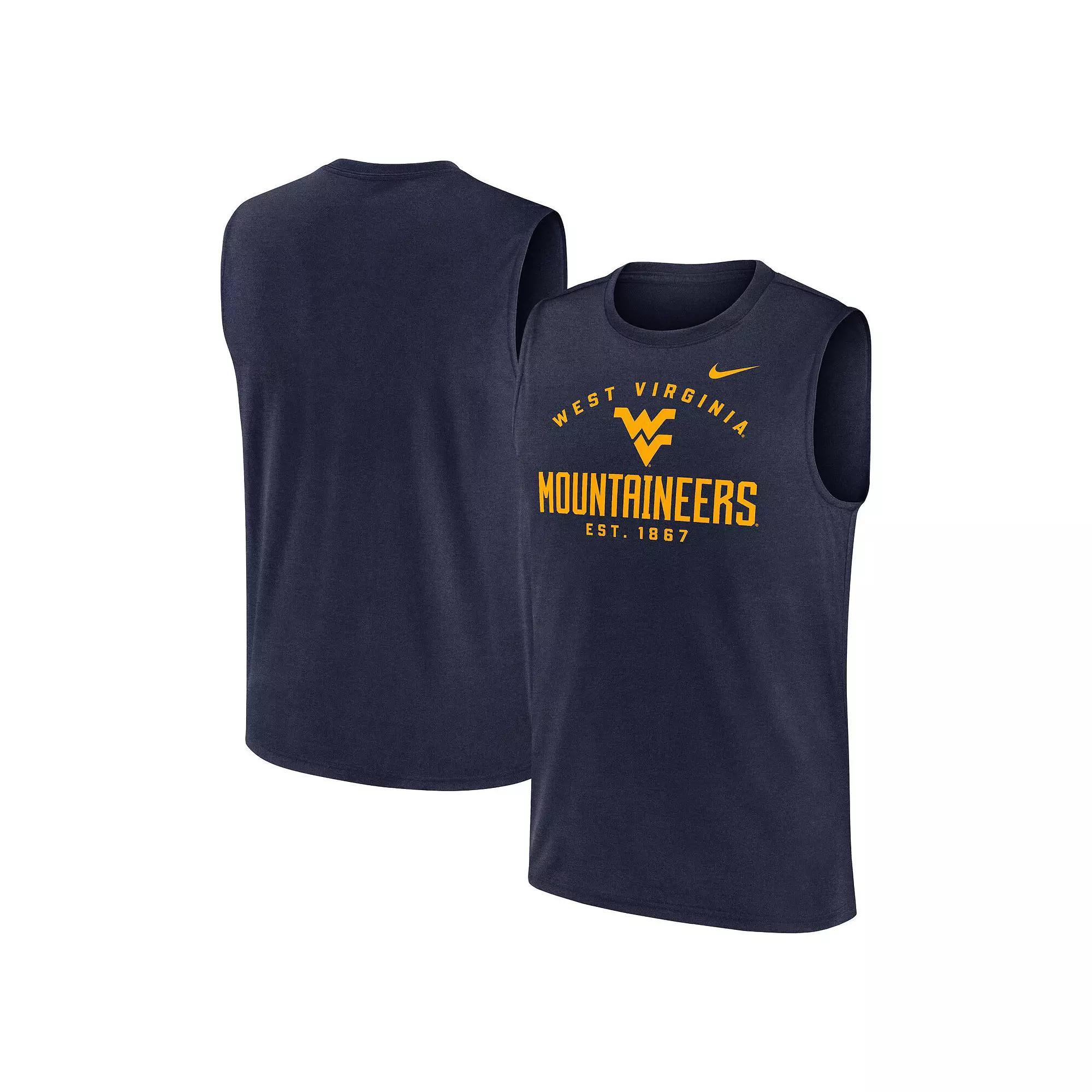 Men's Nike Navy West Virginia Mountaineers Primetime Legend Lock Up Performance Muscle Tank Top,  Product Image