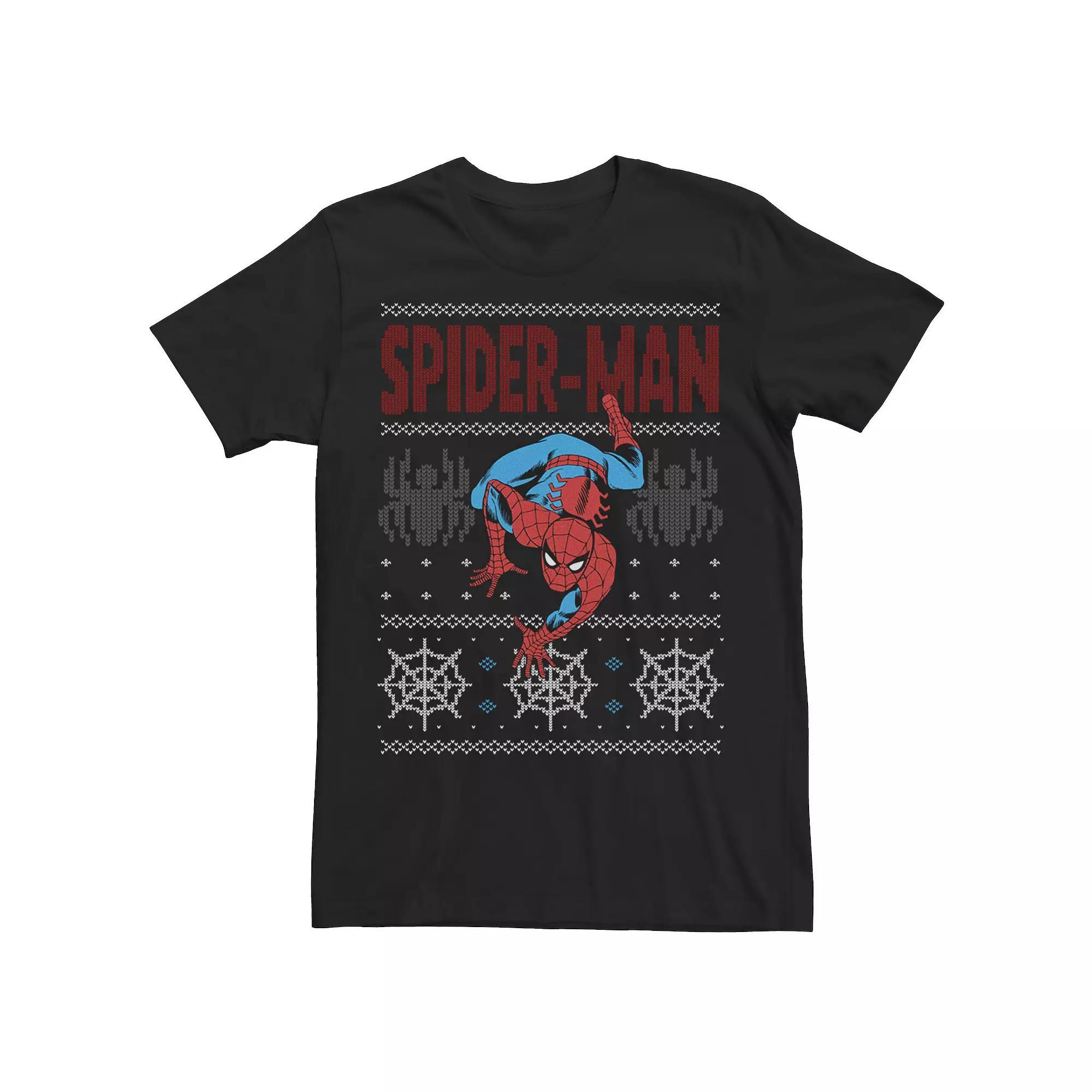 Men's Marvel Spider-Man Crawl Ugly Christmas Sweater Tee, Size: XL, Black Product Image
