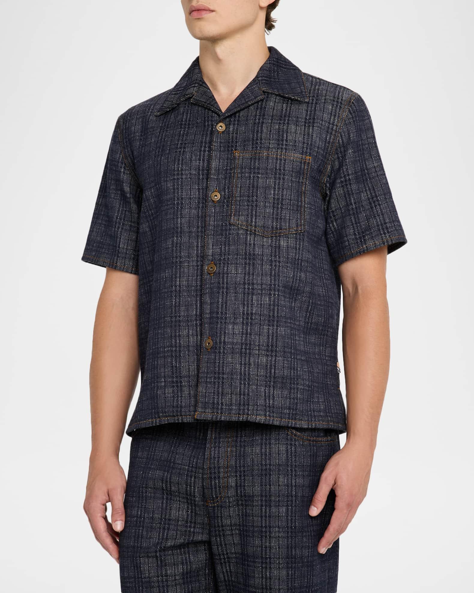 Men's Denim Check Short-Sleeve Shirt Product Image