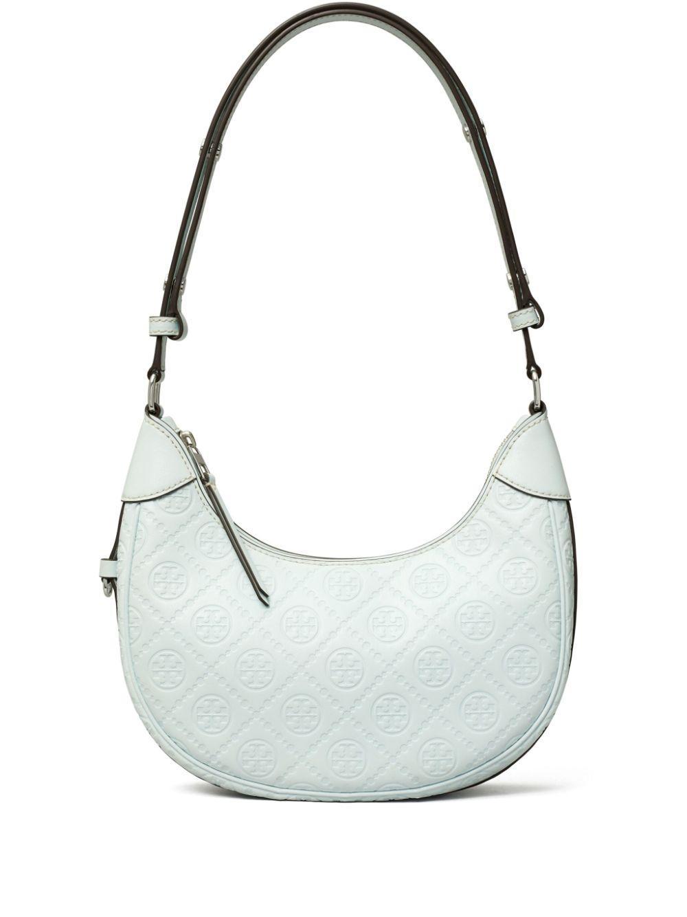 TORY BURCH T Monogram Leather Crescent Bag In Ice Blue Product Image