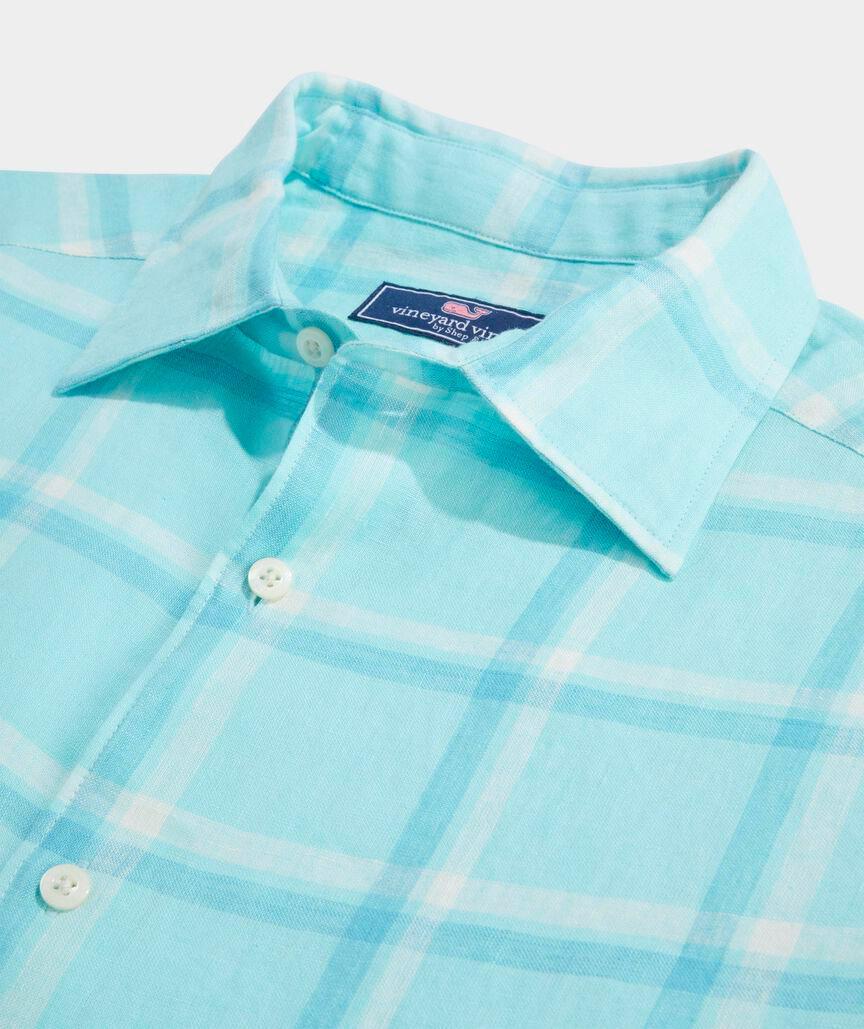 Linen Plaid Spread Collar Shirt Product Image