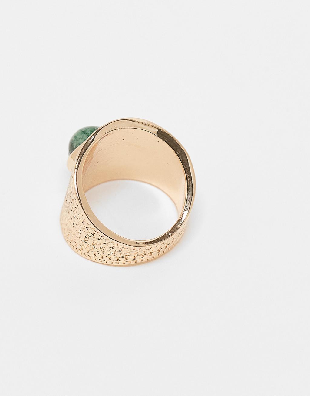 ASOS DESIGN ring with real malachite semi precious stone and wide band in gold tone Product Image