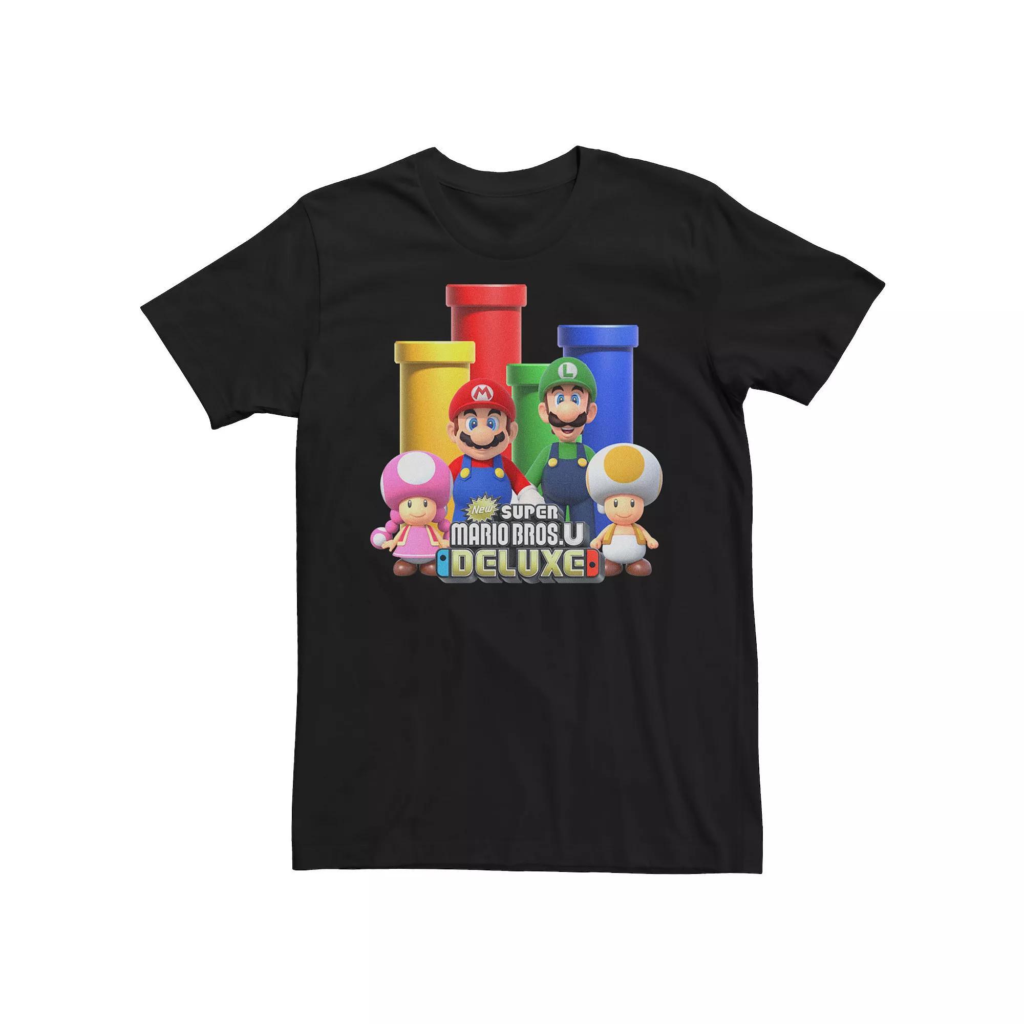 Men's Nintendo Super Mario Bros U Deluxe Group Shot Logo Graphic Tee, Size: Large, Black Product Image