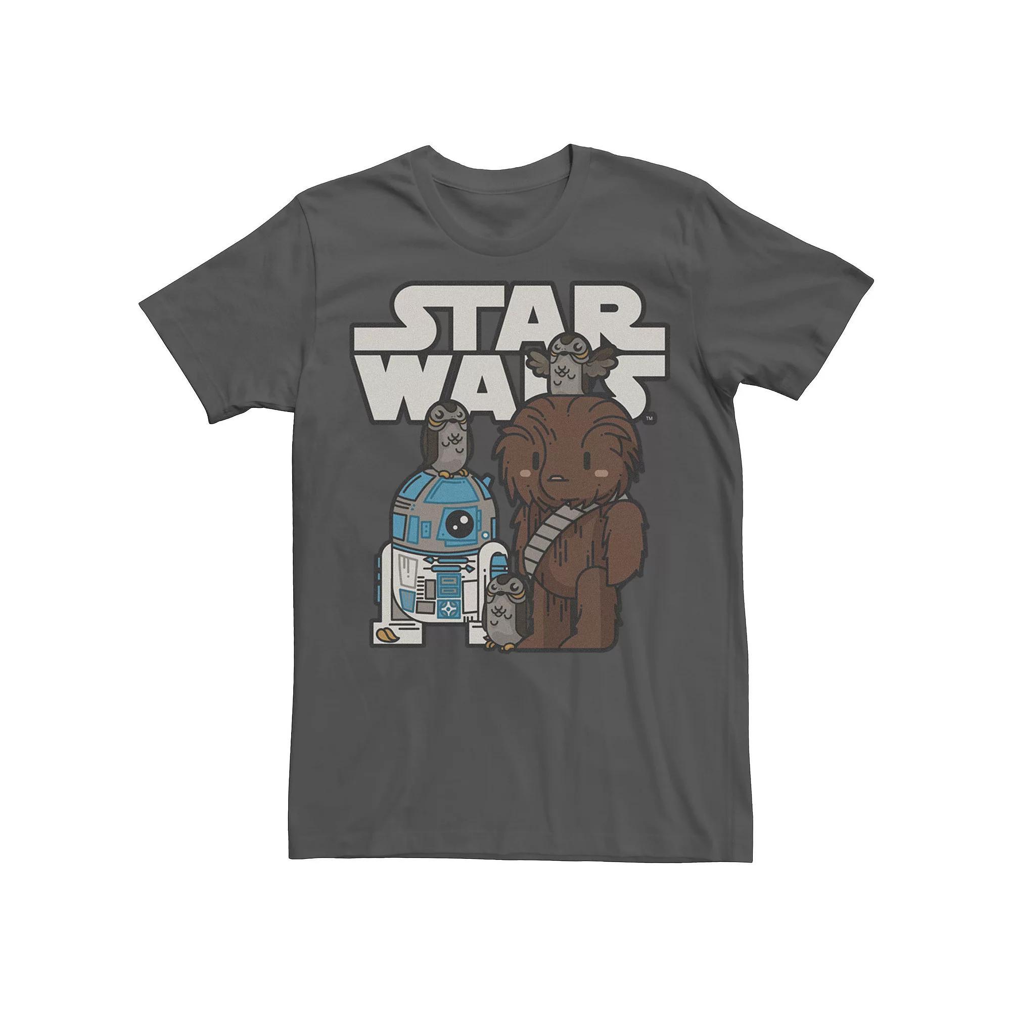 Men's Star Wars Last Jedi R2-D2, Porgs, and Chewie Cutie Cartoon Tee,  Product Image