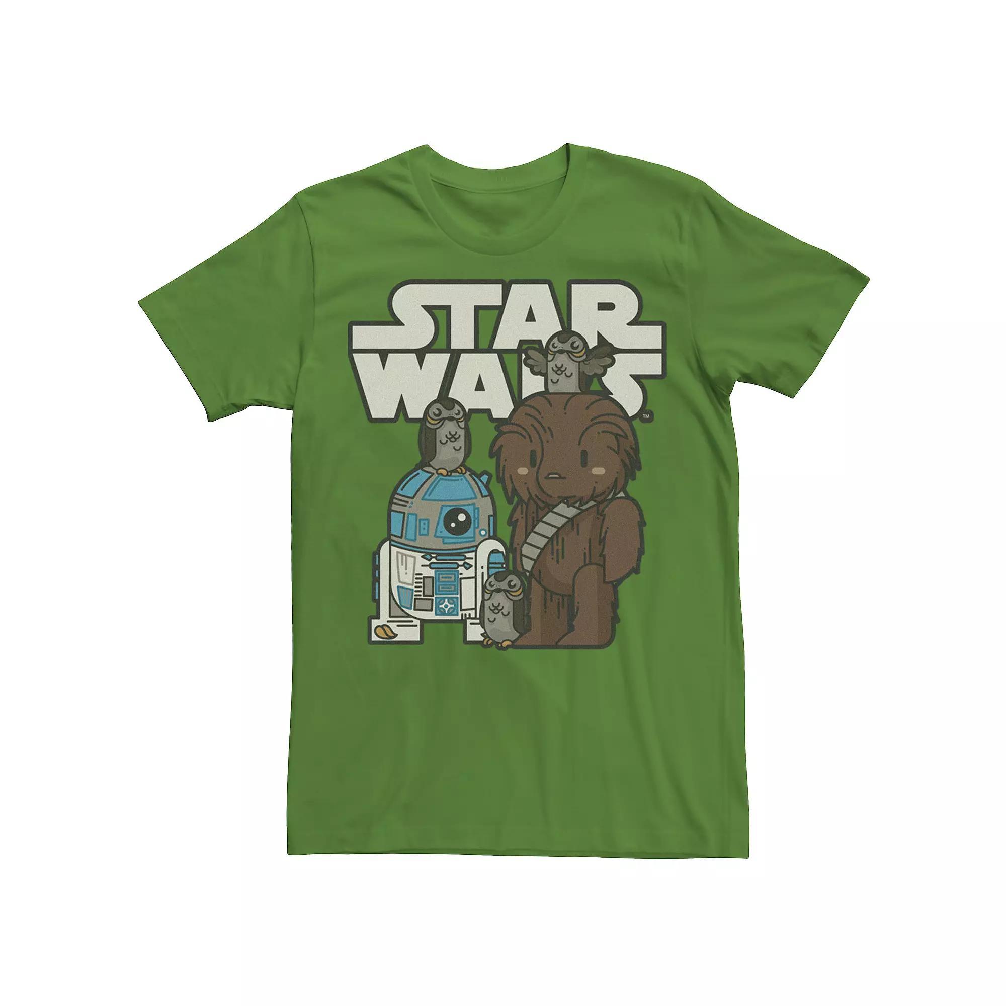 Men's Star Wars Last Jedi R2-D2, Porgs, and Chewie Cutie Cartoon Tee,  Product Image