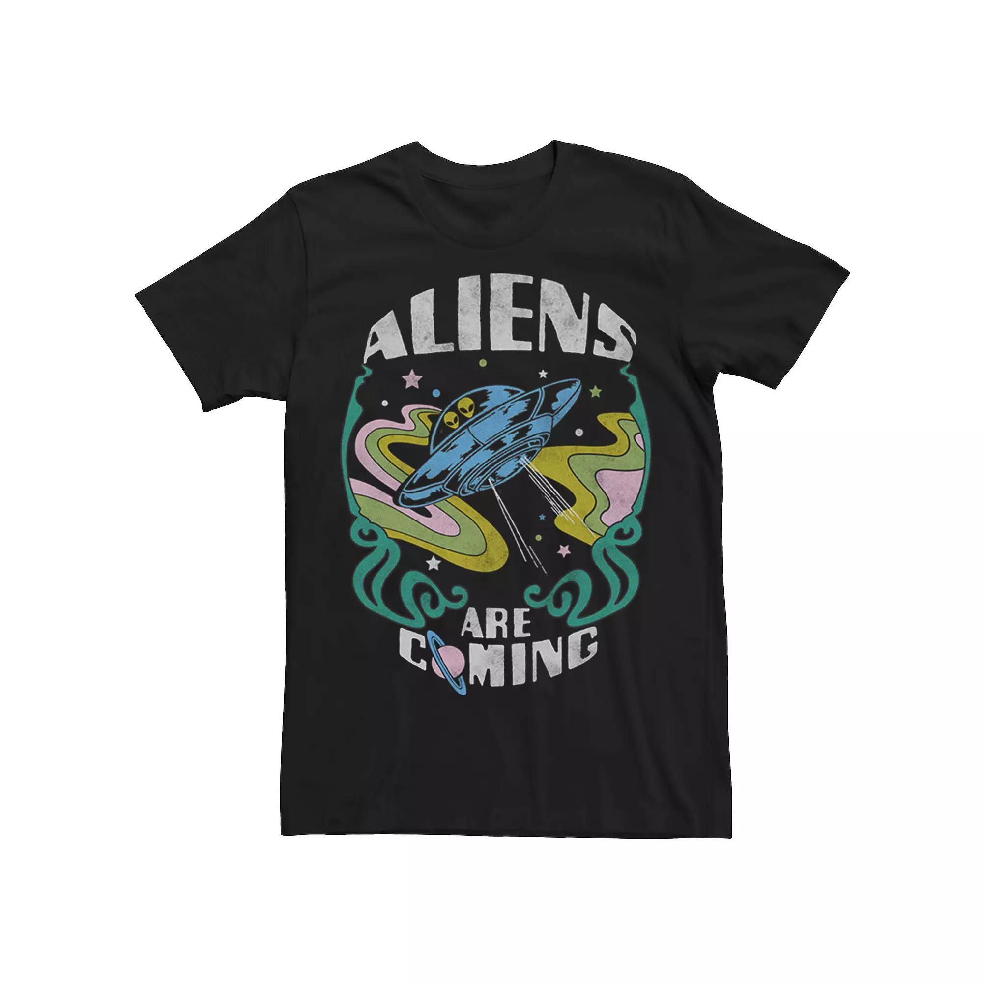 Men's Aliens Are Coming Psychedelic Spaceship Tee, Size: Medium, Black Product Image
