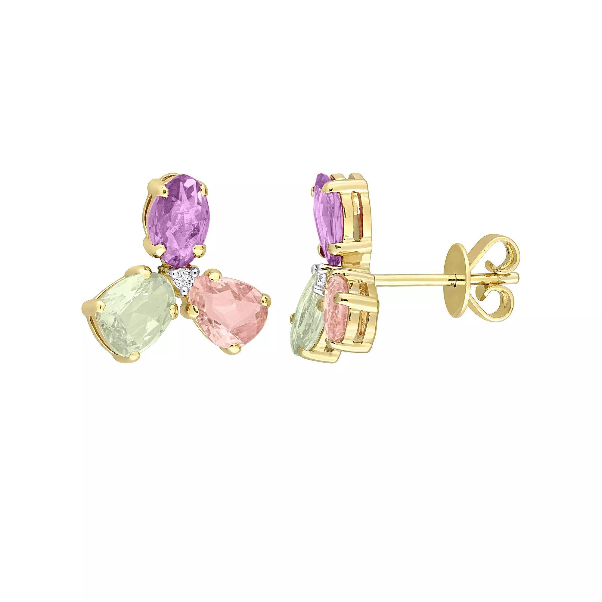 Stella Grace 14k Gold Multi-Color Sapphire & Diamond Accent 3-Stone Stud Earrings, Women's Product Image