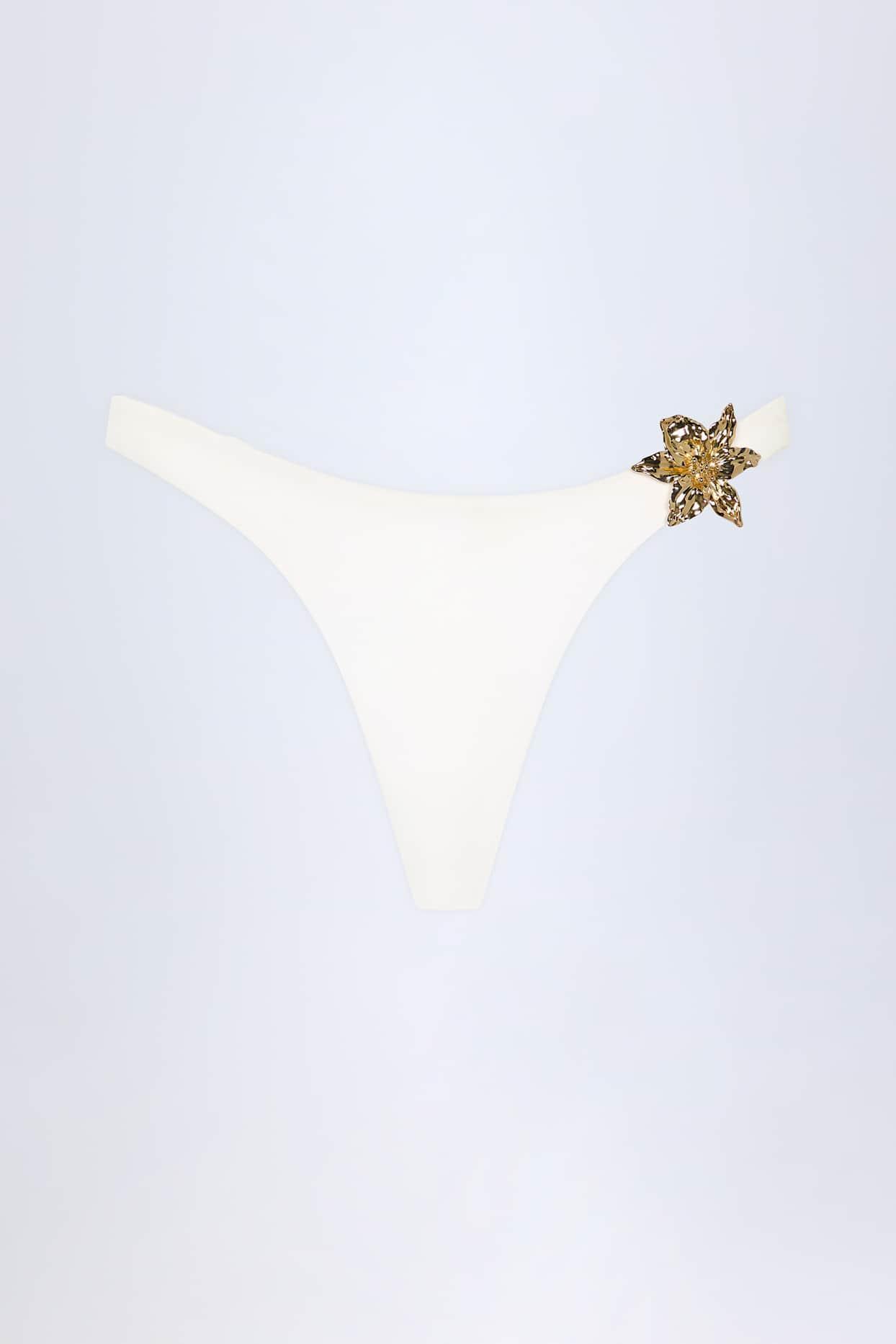 Hardware-Detail Cheeky Bikini Bottoms in White Product Image