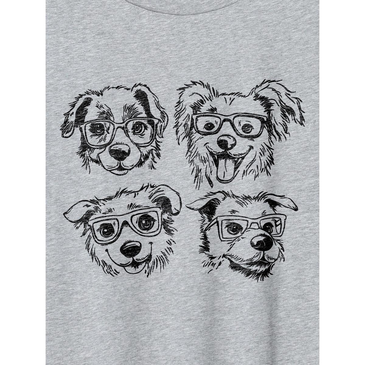 Plus Size Puppy Print Round Neck T-Shirt Mediumgray Women Playful Non Animals Round Neck Casual T-shirts BloomChic 12/L Product Image