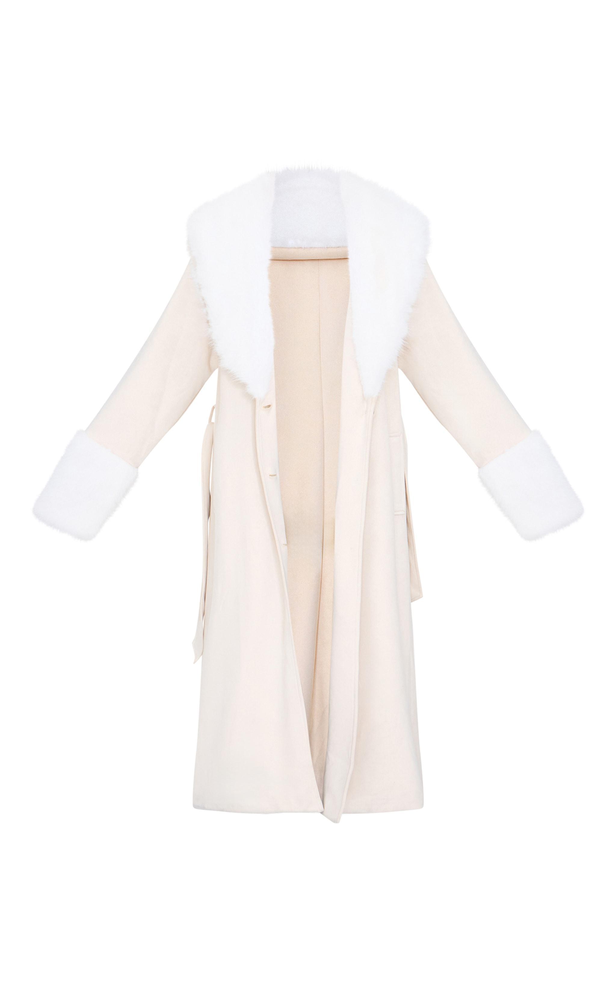 Sand Faux Fur Trim Contrast Faux Suede Coat Product Image