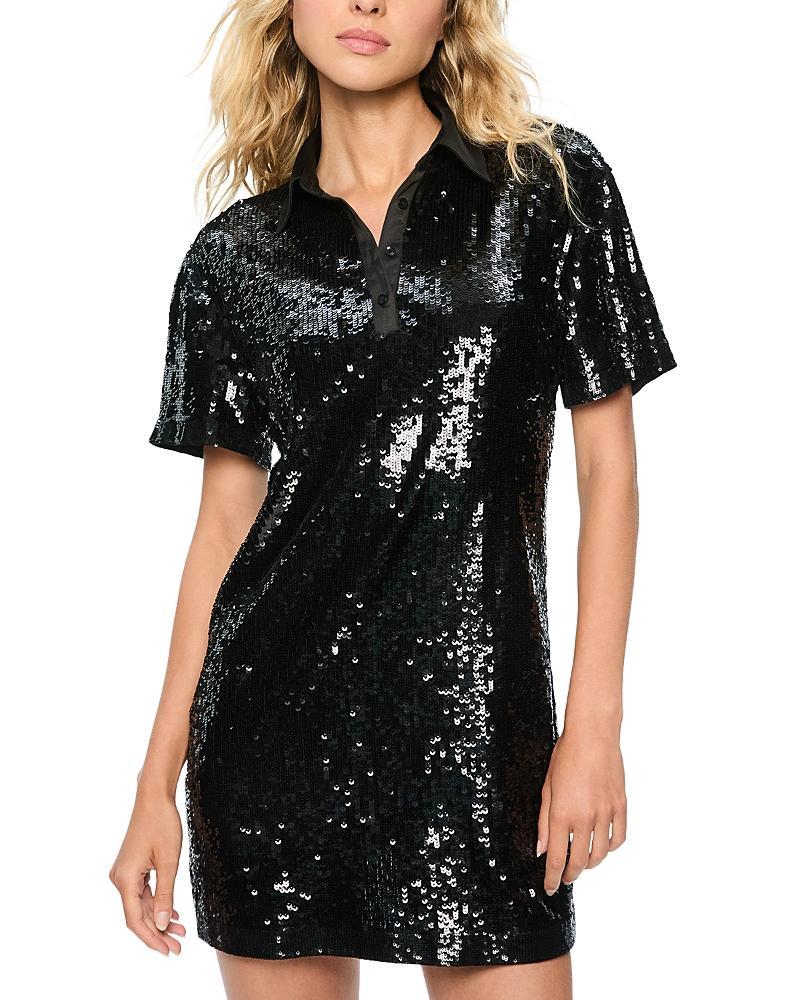 ALICE AND OLIVIA Treva Sequin Boxy Oversized Polo Dress In Black Product Image