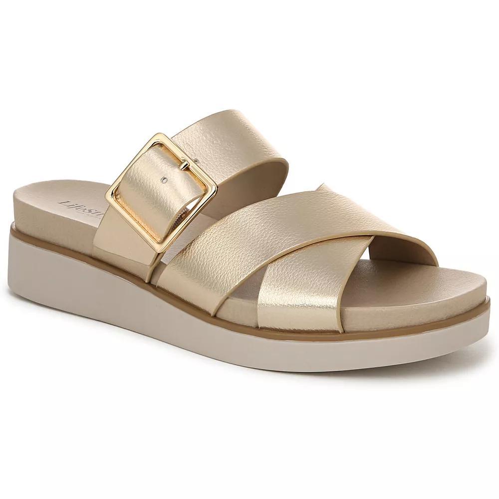 LifeStride Getaway Women's Slide Sandals, Size: 9, Gold Faux Leather Product Image