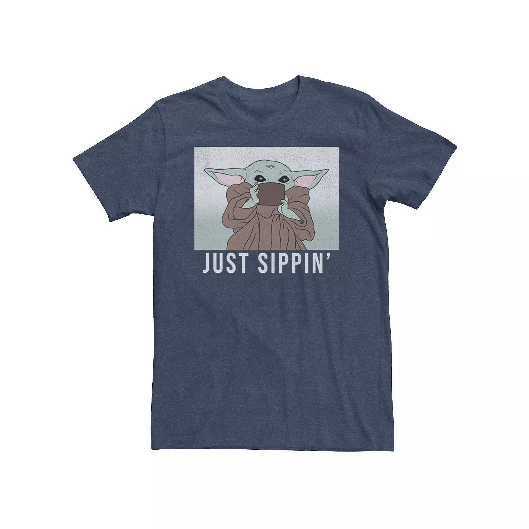 Men's Star Wars The Mandalorian The Child Just Sippin' Tee, Size: Large, Navy Grey Product Image