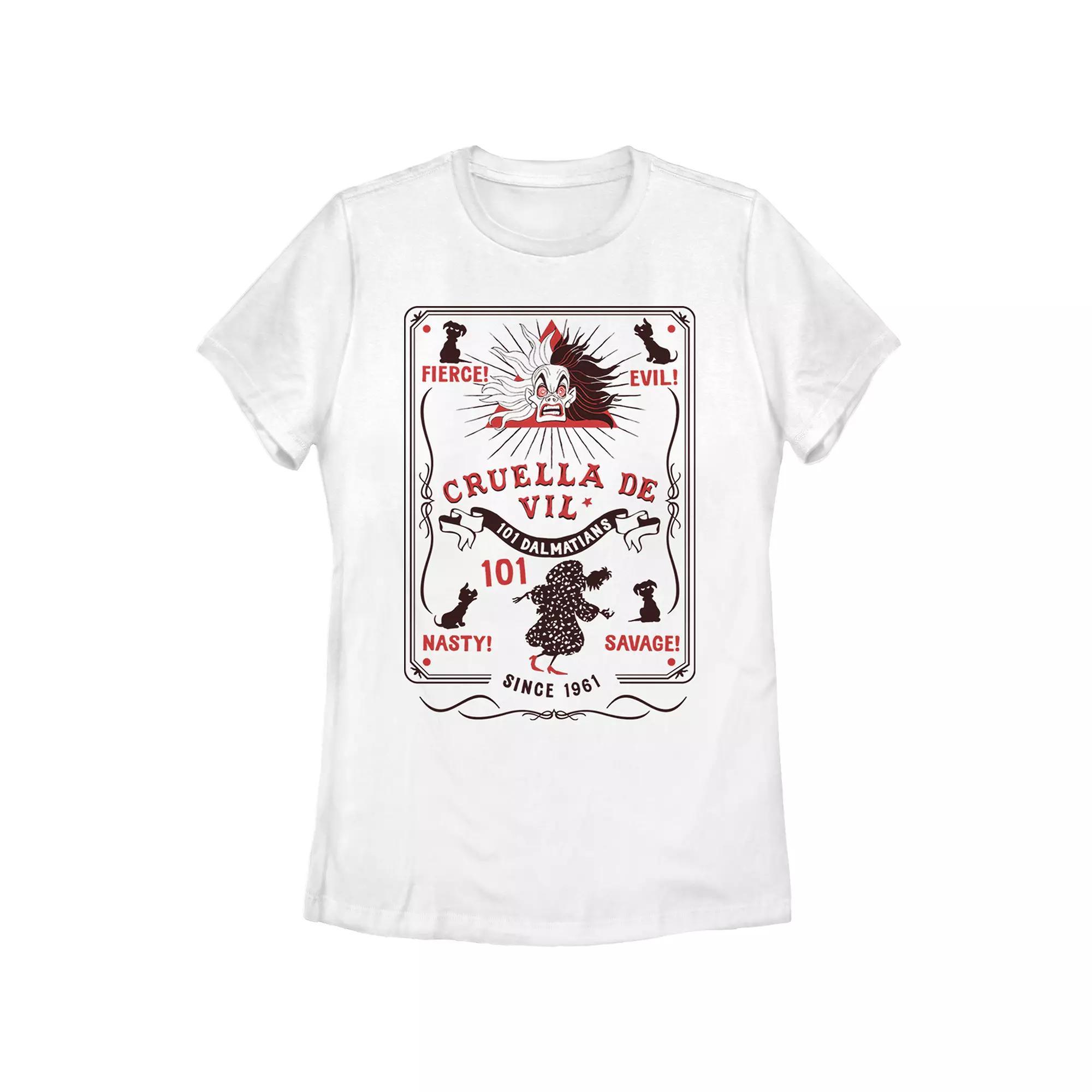 Disney Villains 101 Dalmatians Cruella De Vil Poster Juniors' Graphic Tee, Girl's, Size: XXL, White Product Image