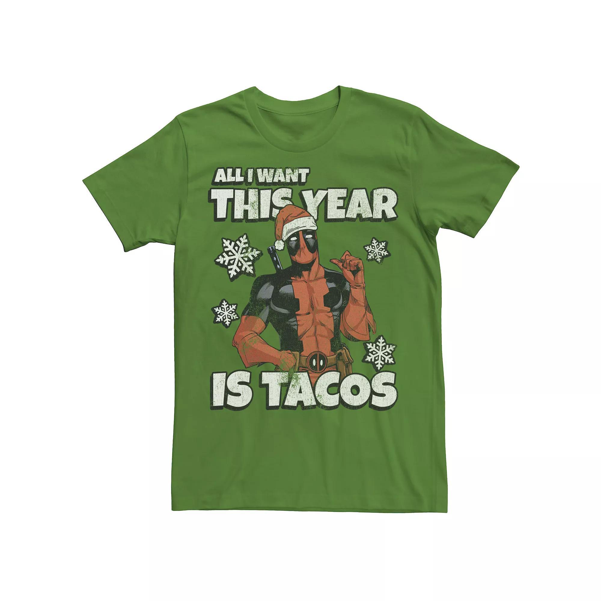 Men's Marvel Deadpool Santa Hat "I Want Tacos" Graphic Tee,  Product Image