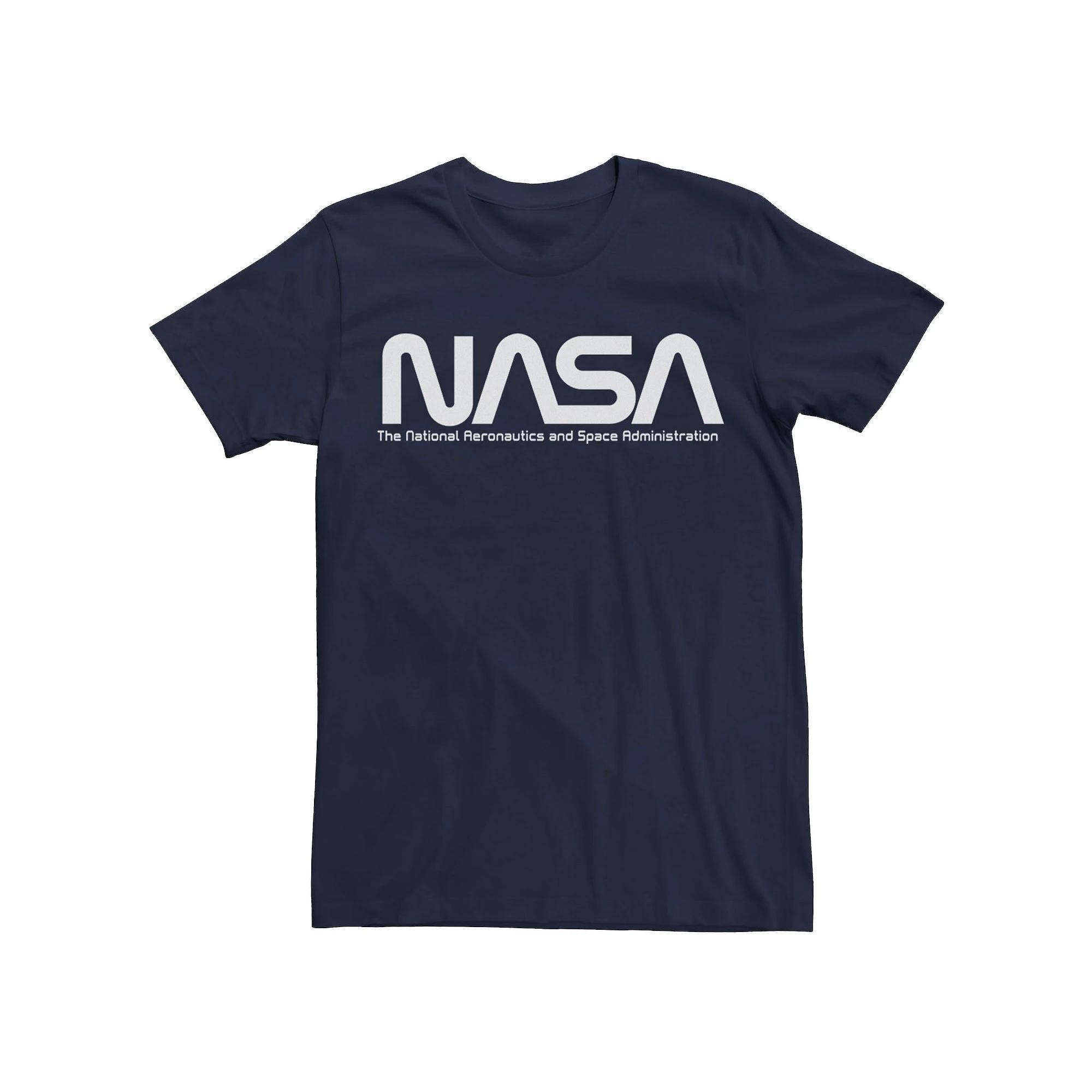 Men's NASA White Text Simple Logo Tee, Size: Large, Blue Product Image