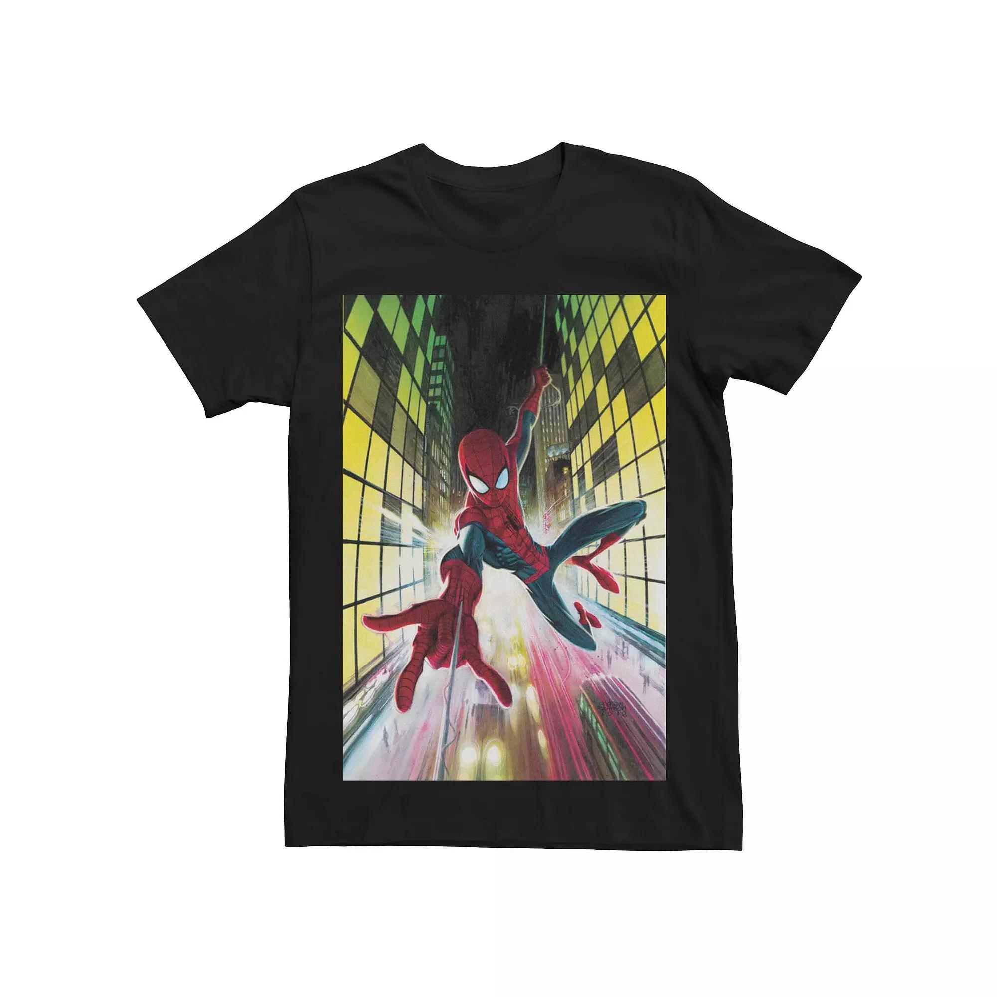 Men's Marvel's Spider-Man Swinging Comic Cover Tee, Size: Large, Black Product Image