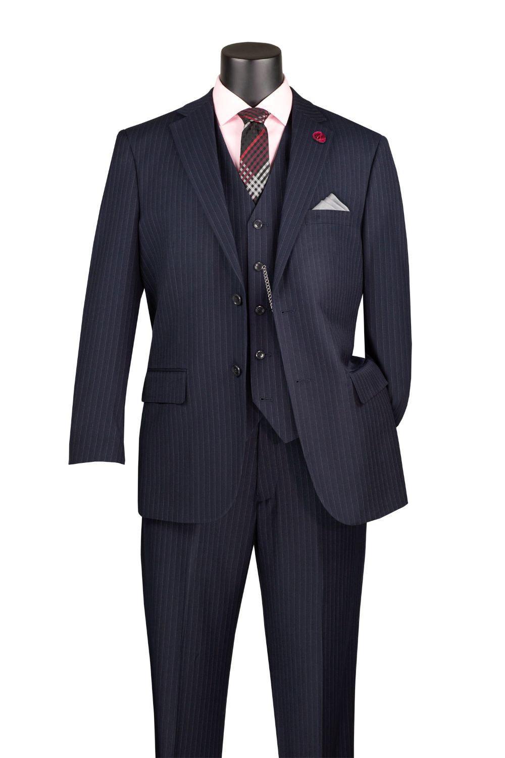 Sovana Collection - Regular Fit 3 Piece Suit 2 Button Tone on Tone Stripe in Navy Product Image