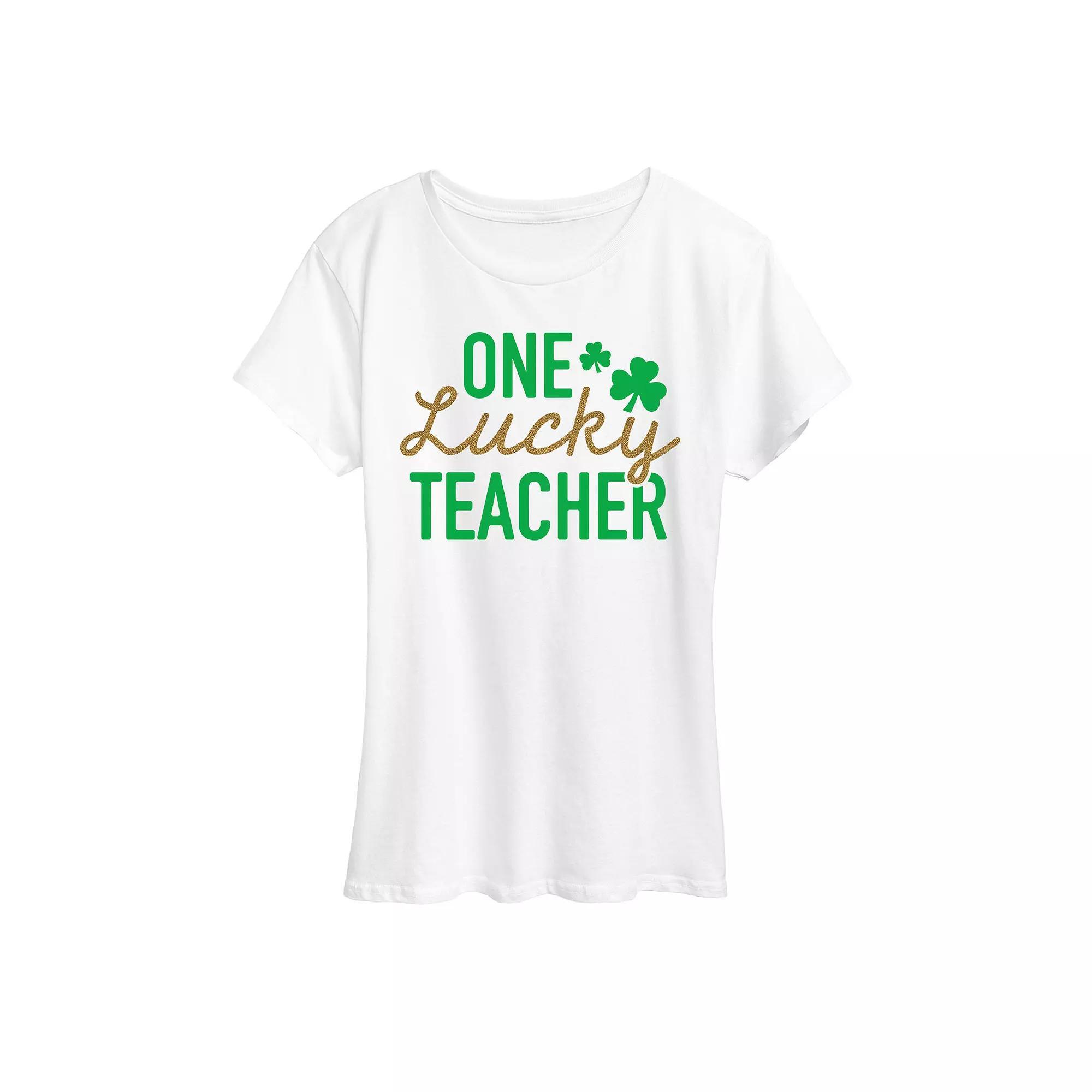 Women's One Lucky Teacher Graphic Tee, Girl's, Size: XL, White Product Image