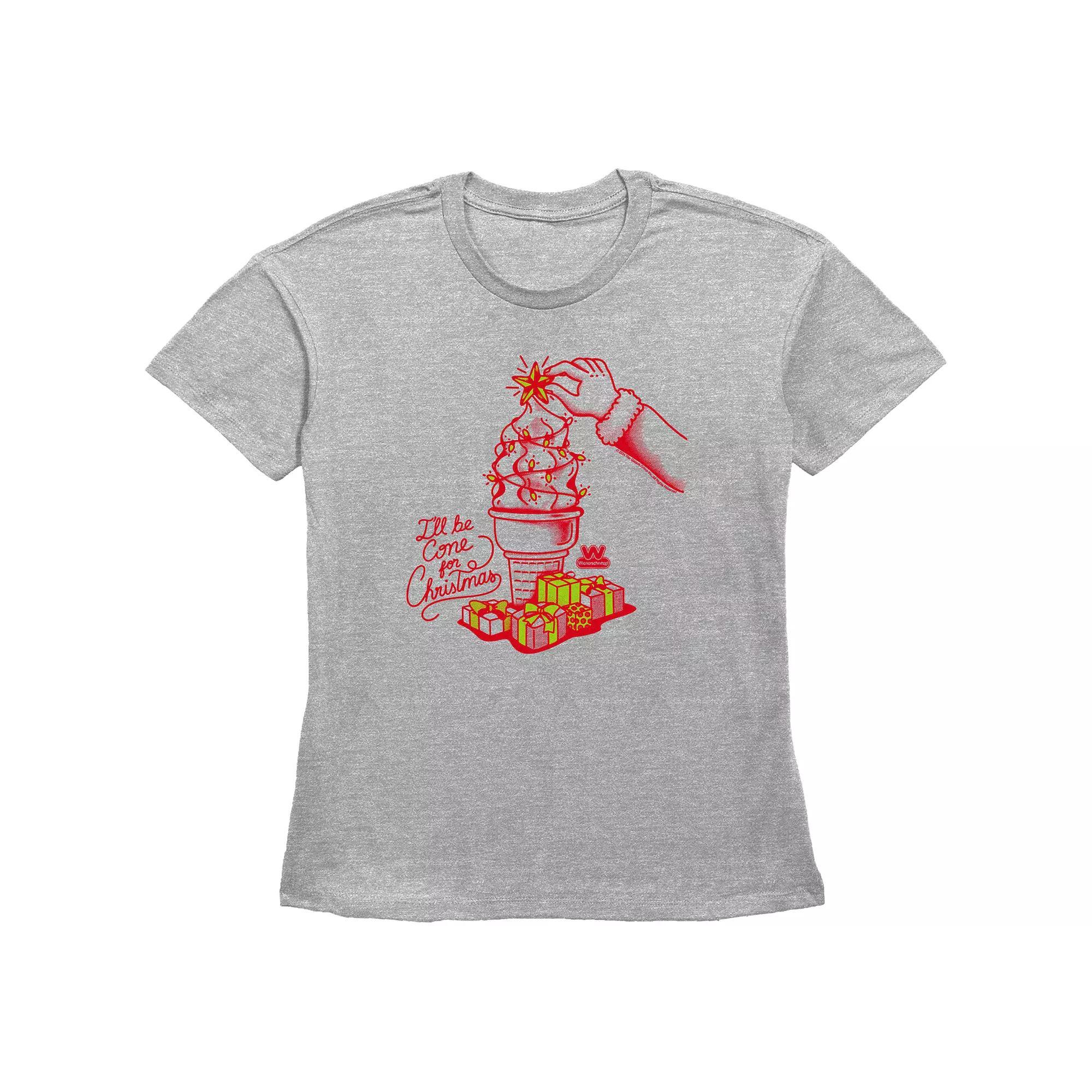 Womens Wienerschnitzel Ill Be Cone For Christmas Graphic Tee Grey Gray Product Image