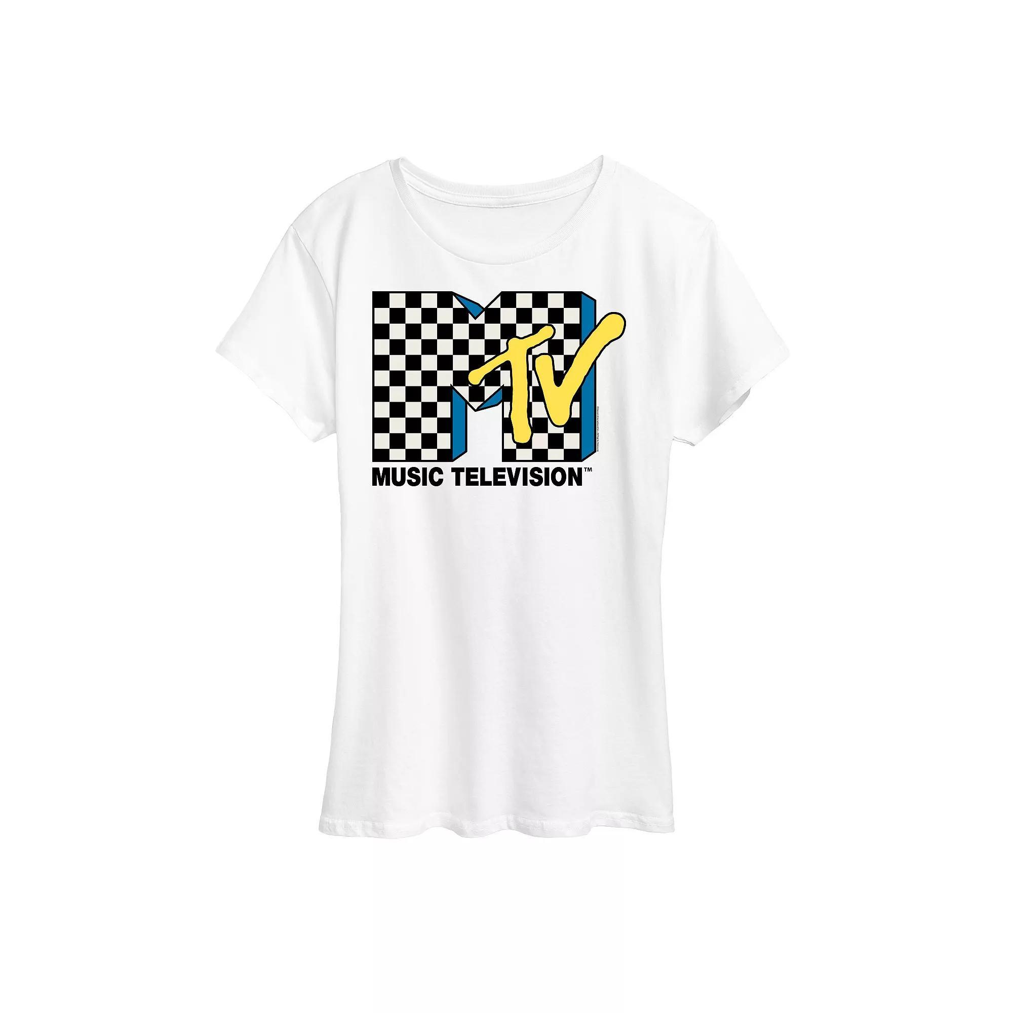 Women's MTV Checkered Logo Graphic Tee, Girl's, Size: Small, White Product Image