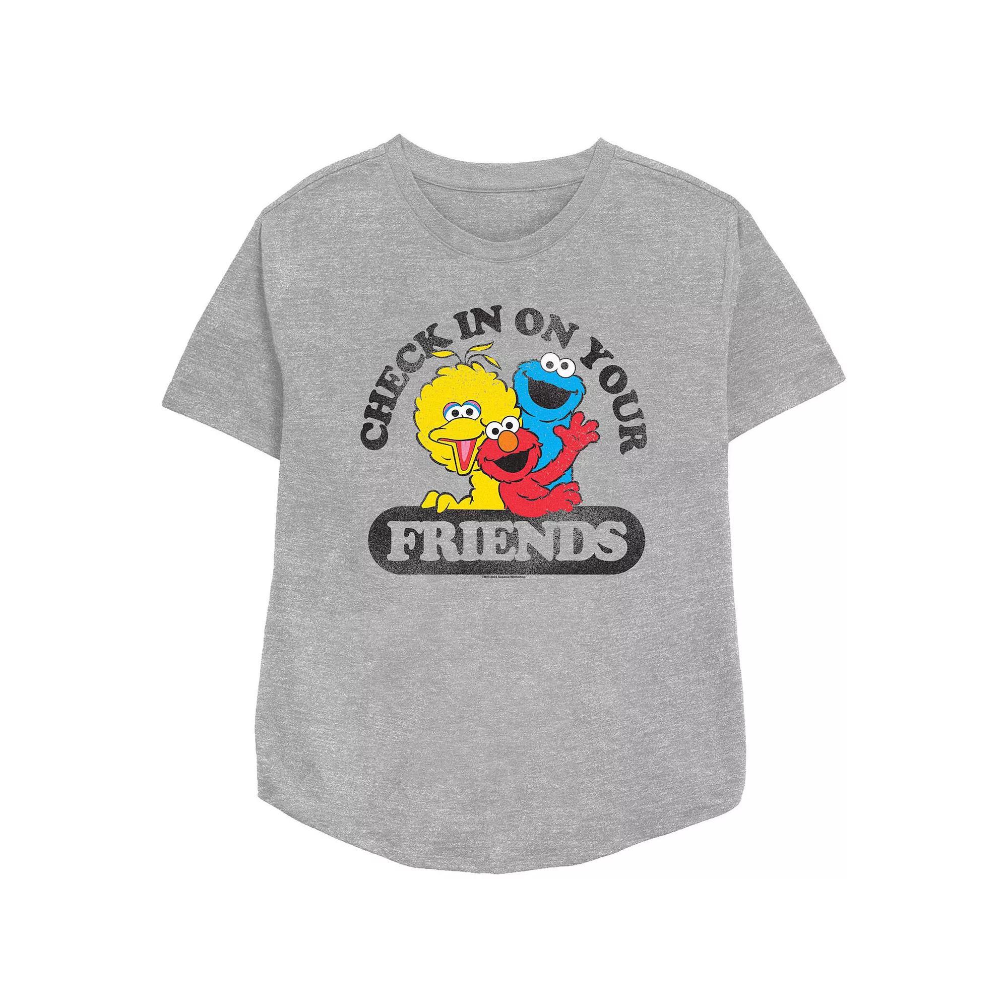 Women's PBS Kids Sesame Street Check In On Your Friends Graphic Tee, Size: XS, Grey Gray Product Image
