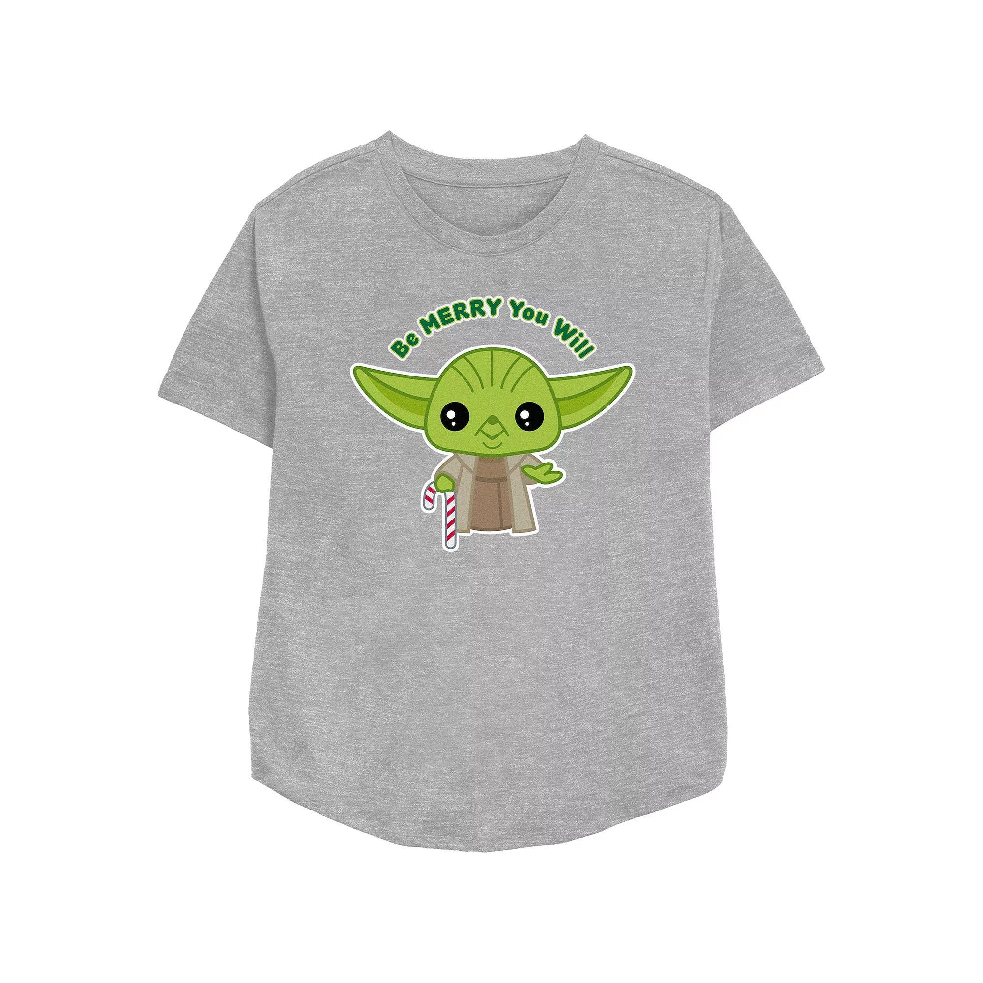 Women's Star Wars Yoda Be Merry You Will Relaxed Fit Graphic Tee,  Product Image