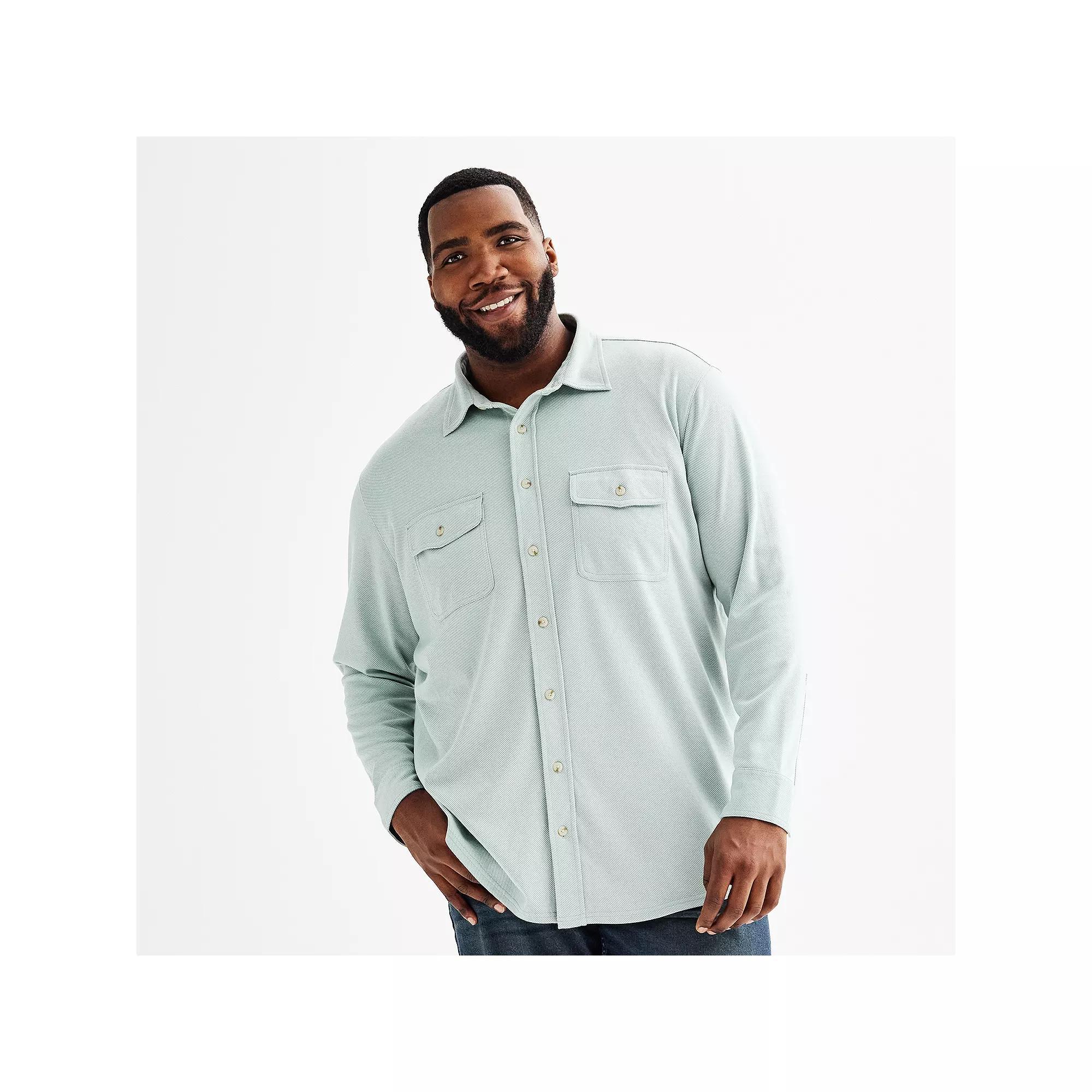 Big & Tall Sonoma Goods For Life® Long Sleeve Knit Button Down Shirt, Men's, Size: Medium Tall, Green Product Image