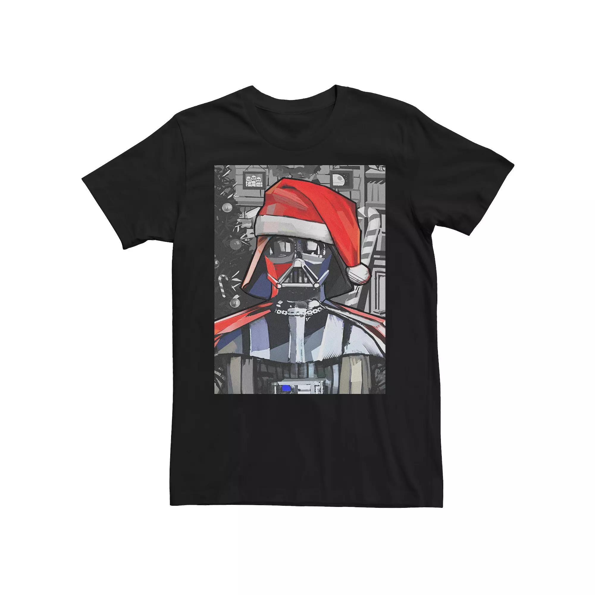 Men's Star Wars Darth Vader Santa Hat Christmas Painting Poster Tee, Size: Medium, Black Product Image