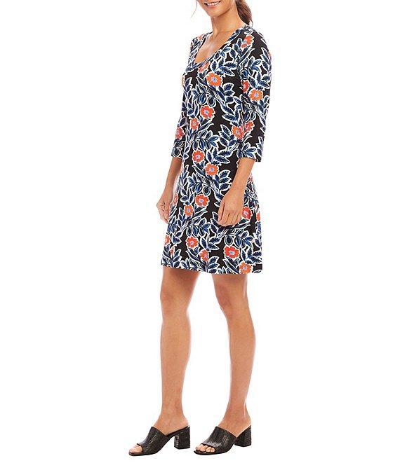 Karen Kane Poppy Print Scoop Neck 3/4 Sleeve A-Line Dress Product Image