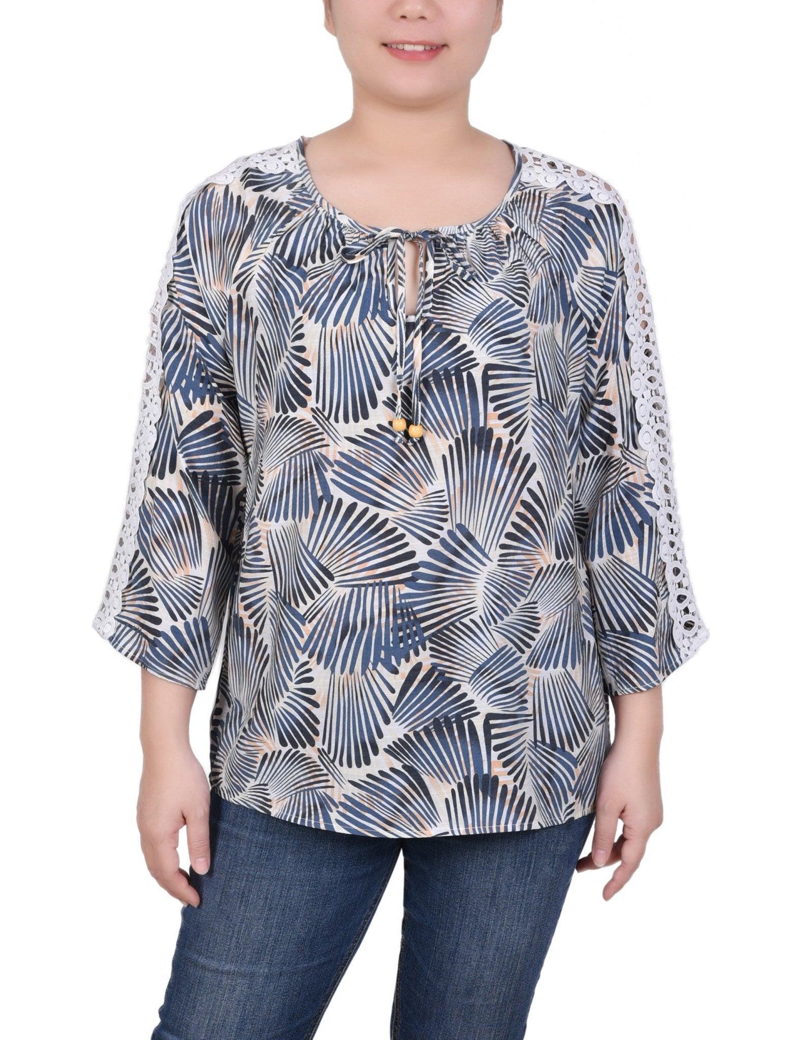 3/4 Length Sleeve Crochet Detail Blouse Product Image