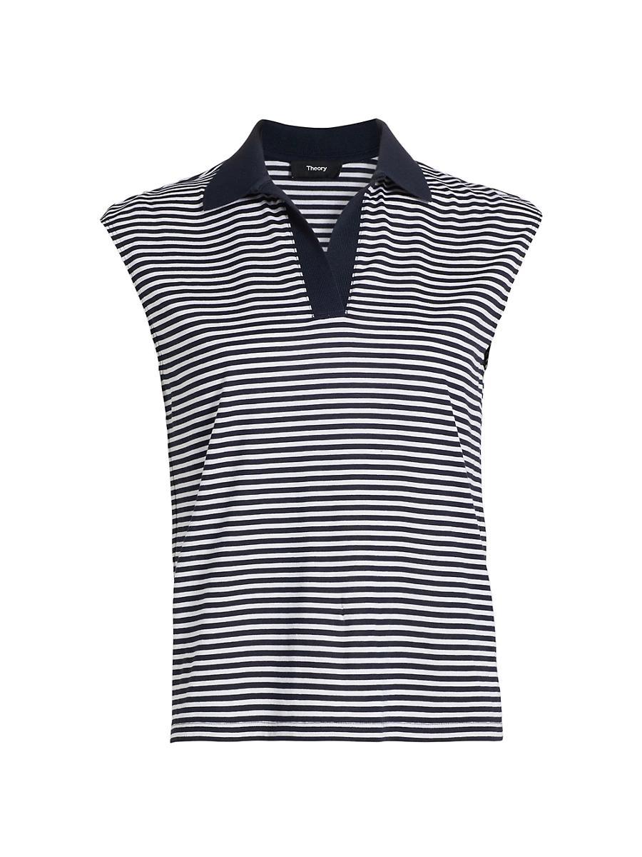 Womens Sleeveless Strip Polo T-Shirt Product Image