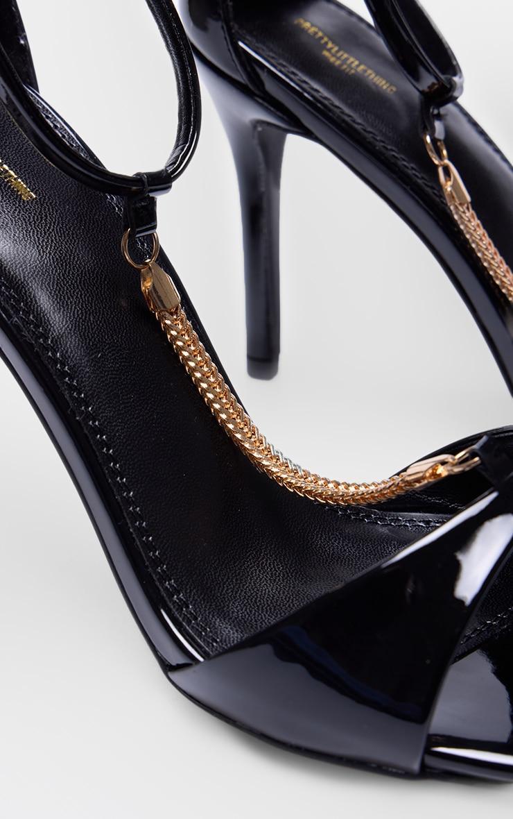Black Wide Fit Patent PU Round Toe Gold Chain Heeled Sandals Product Image